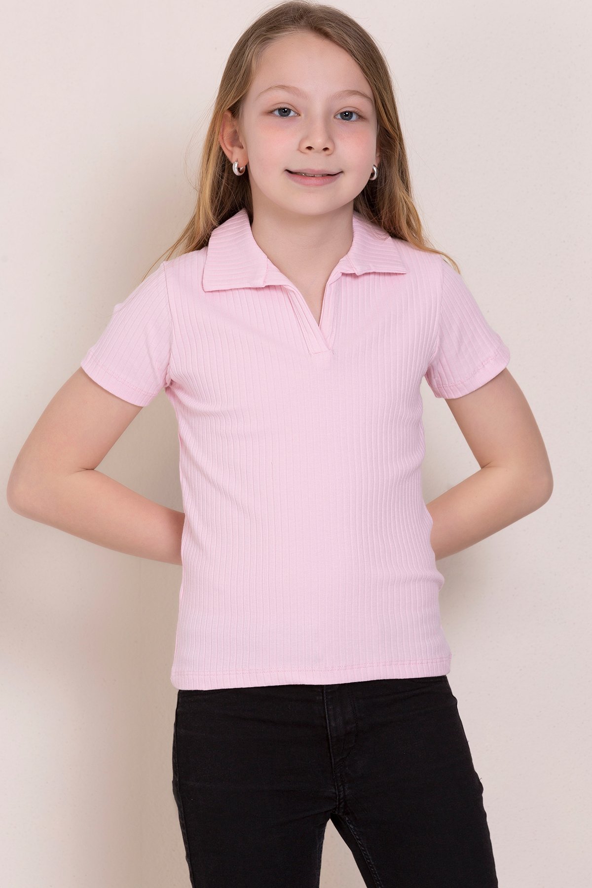 Polo Yaka Tişört Kız Çocuk - PEMBE