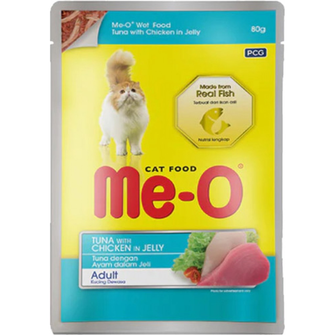 ME-O TON BALIKLI VE TAVUK PARÇACIKLARI İÇEREN YAŞ MAMA 80GR (ERİŞKİN KEDİLER)