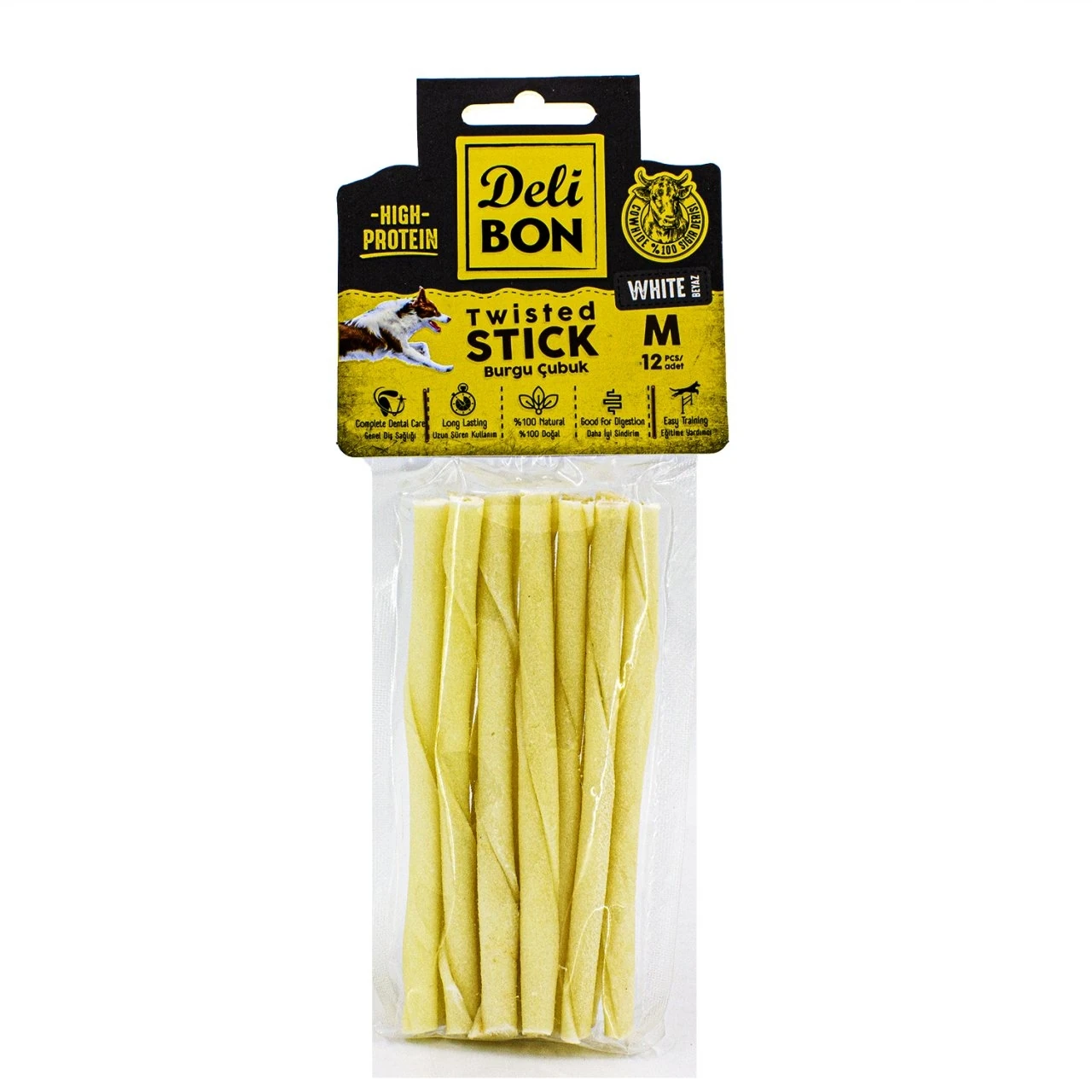 DELİ BON M DERİ BURGU ÇUBUK ORTA BOY 12Lİ BEYAZ