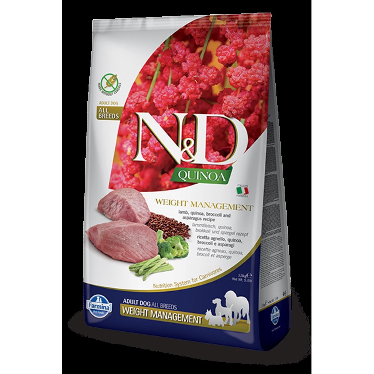 N&D ADULT DOG KUZU ETLİ-KİNOA-BROKOLİ-KUŞKONMAZ KÖPEK MAMASI 2,5 KG