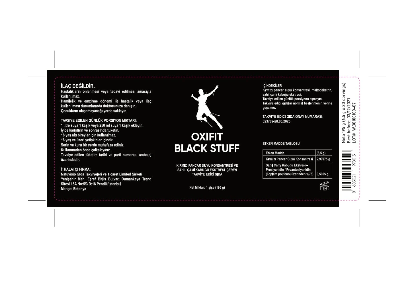 BLACK STUFF OXIFIT | Pancar Nitratı ve Sahil Çamı Kabuğu içeren Gıda Takviyesi (195g)