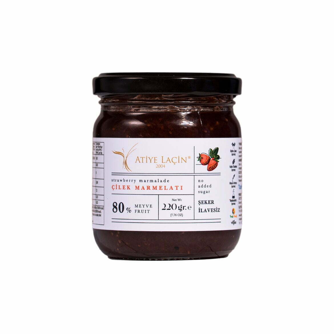 Atiye Laçin Şeker İlavesiz Çilek Marmelatı 220 Gr