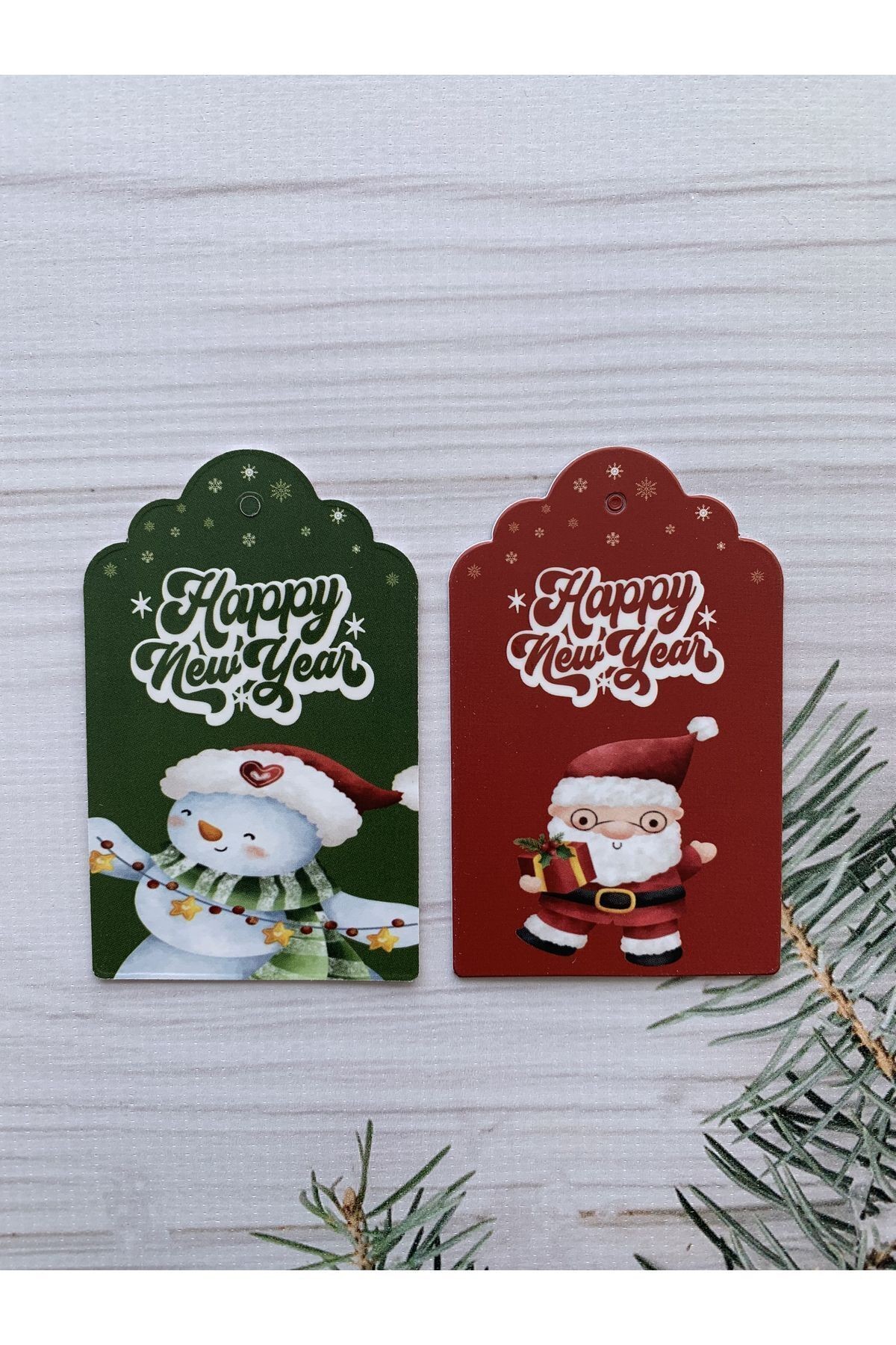 Happy New Year - Yılbaşı Temalı Kalın Kabartmalı Delikli Kart 700 gr. 25 Adet