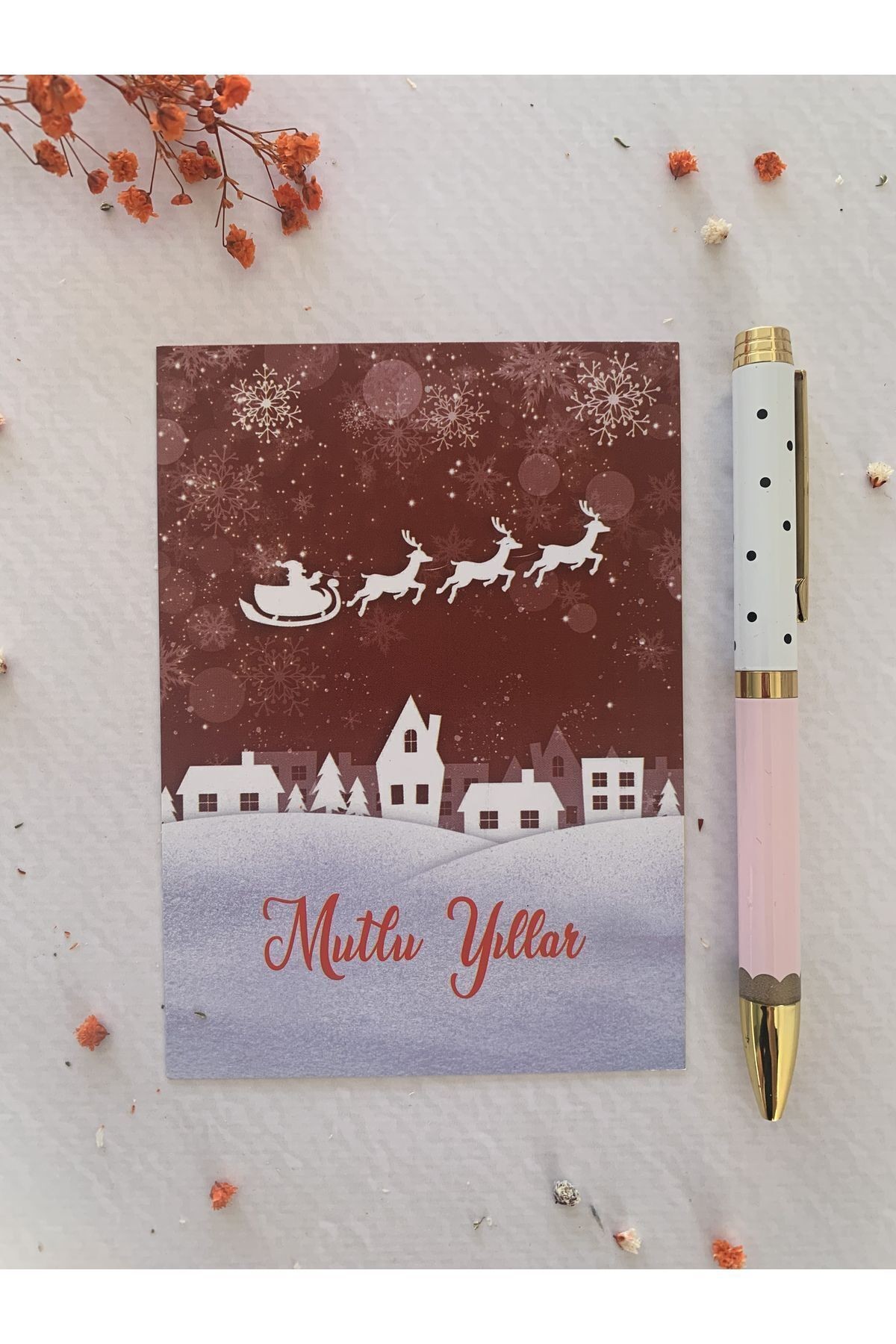 Yılbaşı-Yeni Yıl Temalı Mutlu Yıllar Teşekkür/Not Kartı - Kartpostal 30 Adet/9,5-13 cm
