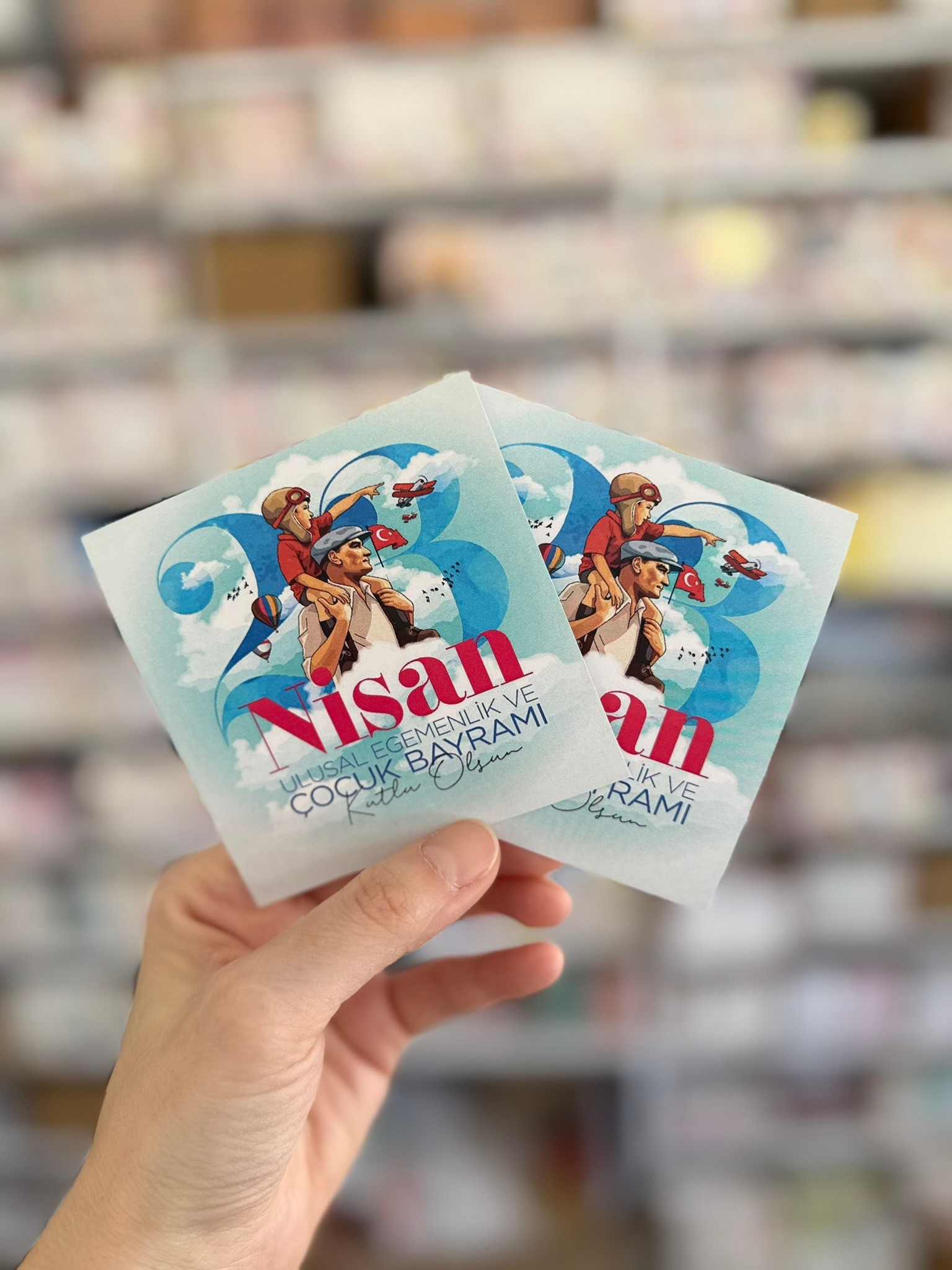 23 Nisan Ulusal Egemenlik ve Çocuk Bayramı Temalı Tebrik - Bileklik - Not Kartı / 9-9,5 cm 30 Adet