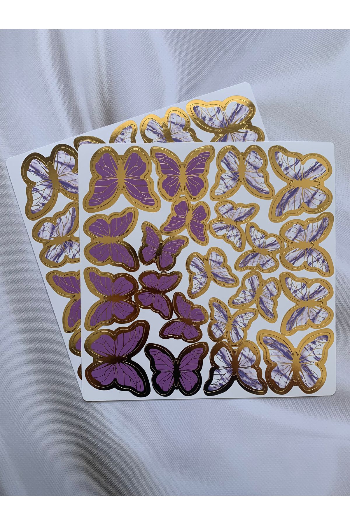 Altın Varaklı Kelebek Paketleme / Pasta / Parti Süsü - Mor Renk - 42 Adet