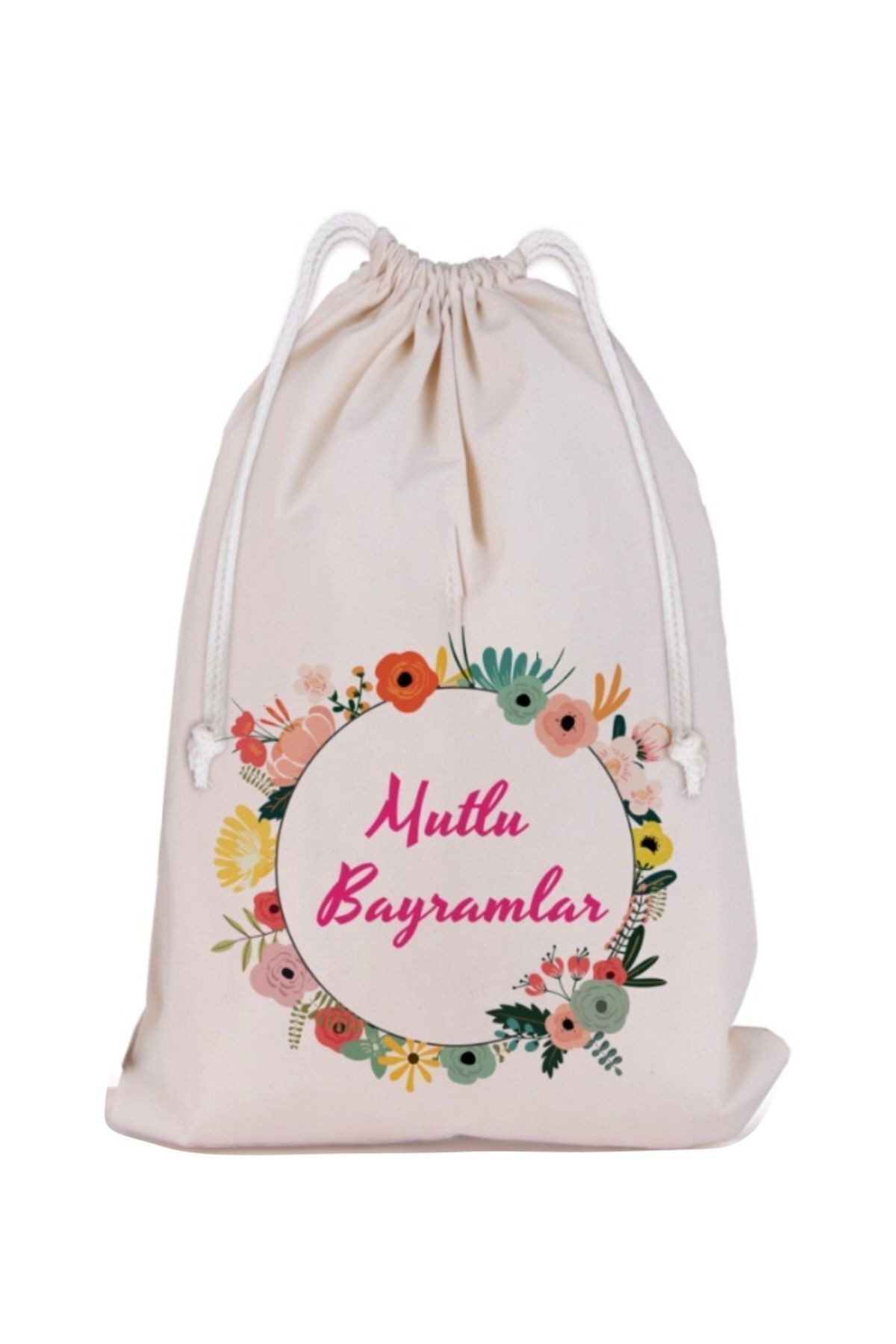 Mutlu Bayramlar Temalı - Ramazan / Kurban Bayramı Bez Kese -Organik Hediyelik Kese 10-15 Cm/ 5 Adet