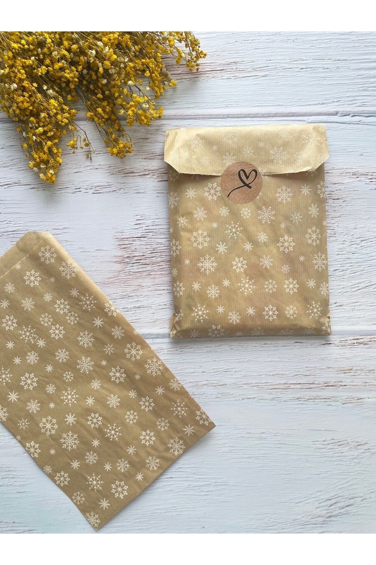 Kar Taneli Kraft Zarf Paket - Hediye Paketi - 11x20 cm. 20 Adet