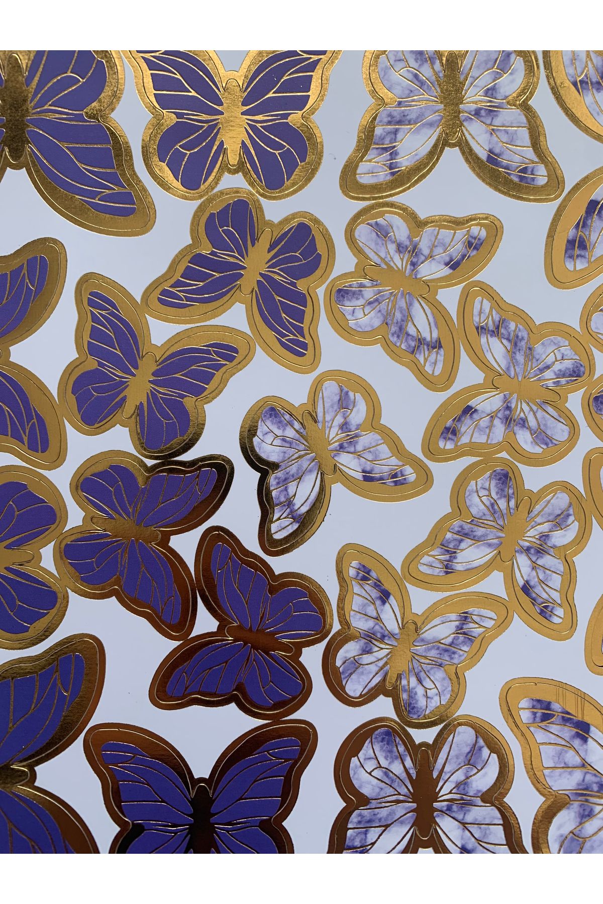 Altın Varaklı Kelebek Paketleme / Pasta / Parti Süsü - Lila Renk - 42 Adet