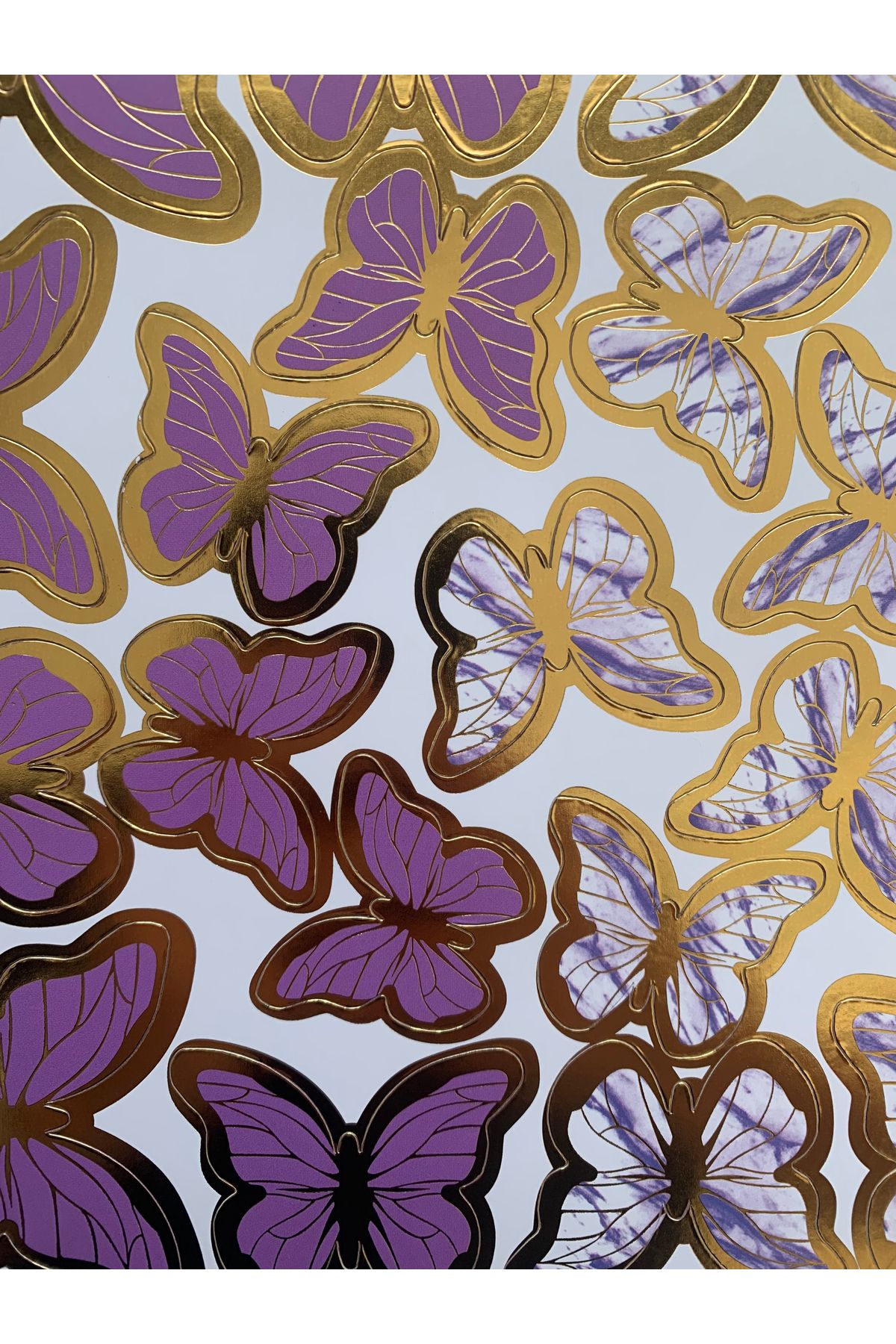 Altın Varaklı Kelebek Paketleme / Pasta / Parti Süsü - Mor Renk - 42 Adet