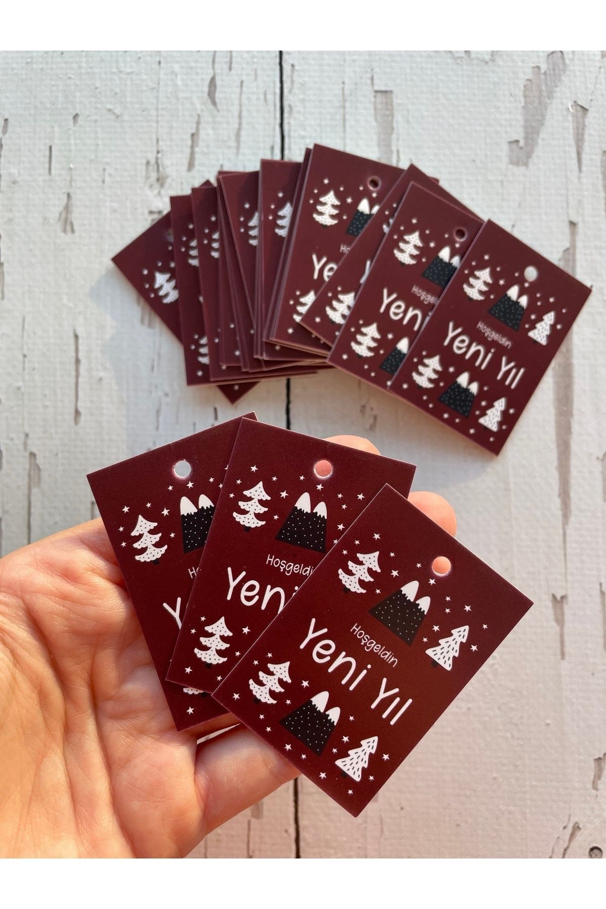 Yılbaşı Kartı 6-4 Cm. Hoşgeldin Yeni Yıl (DELİKLİ) - 50 Adet
