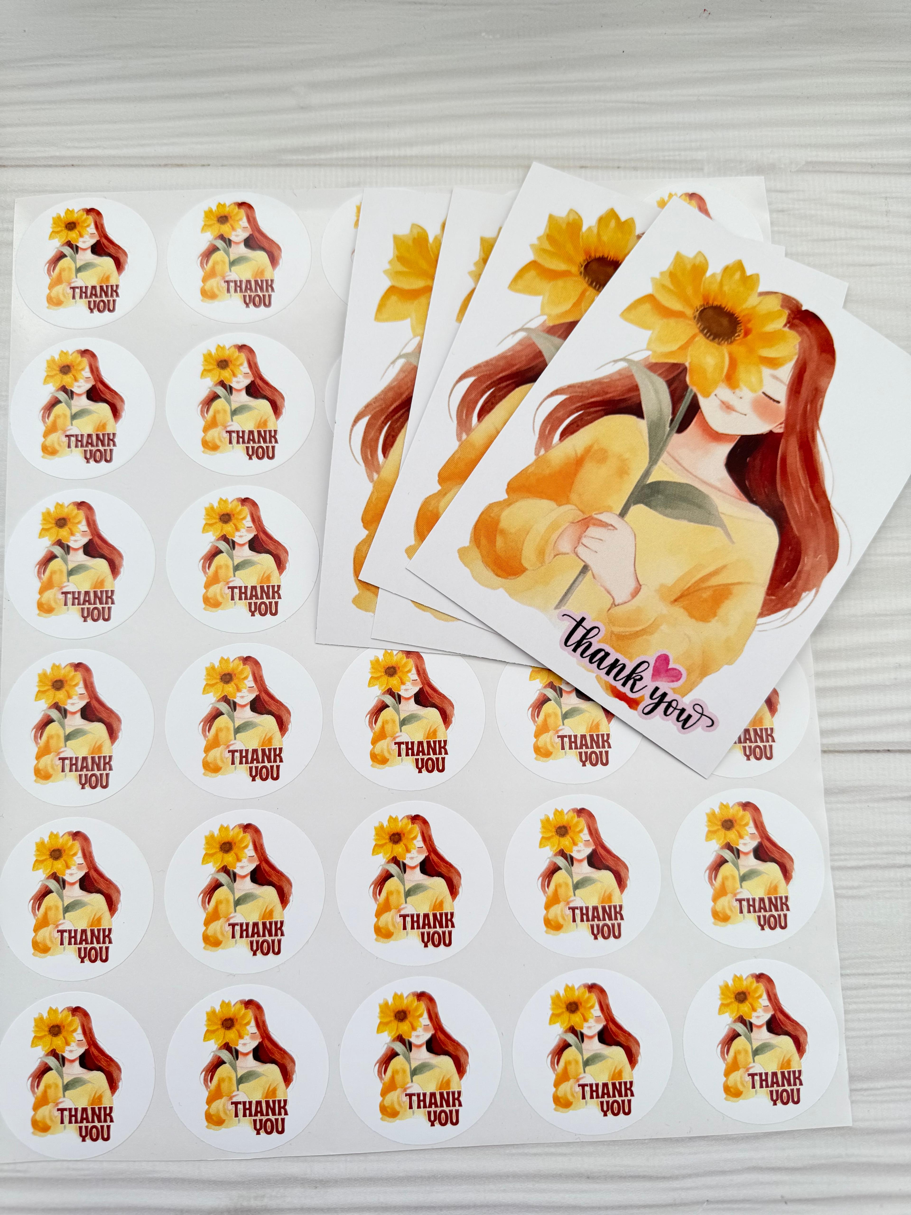 Ayçiçekli Kart- Sticker Set