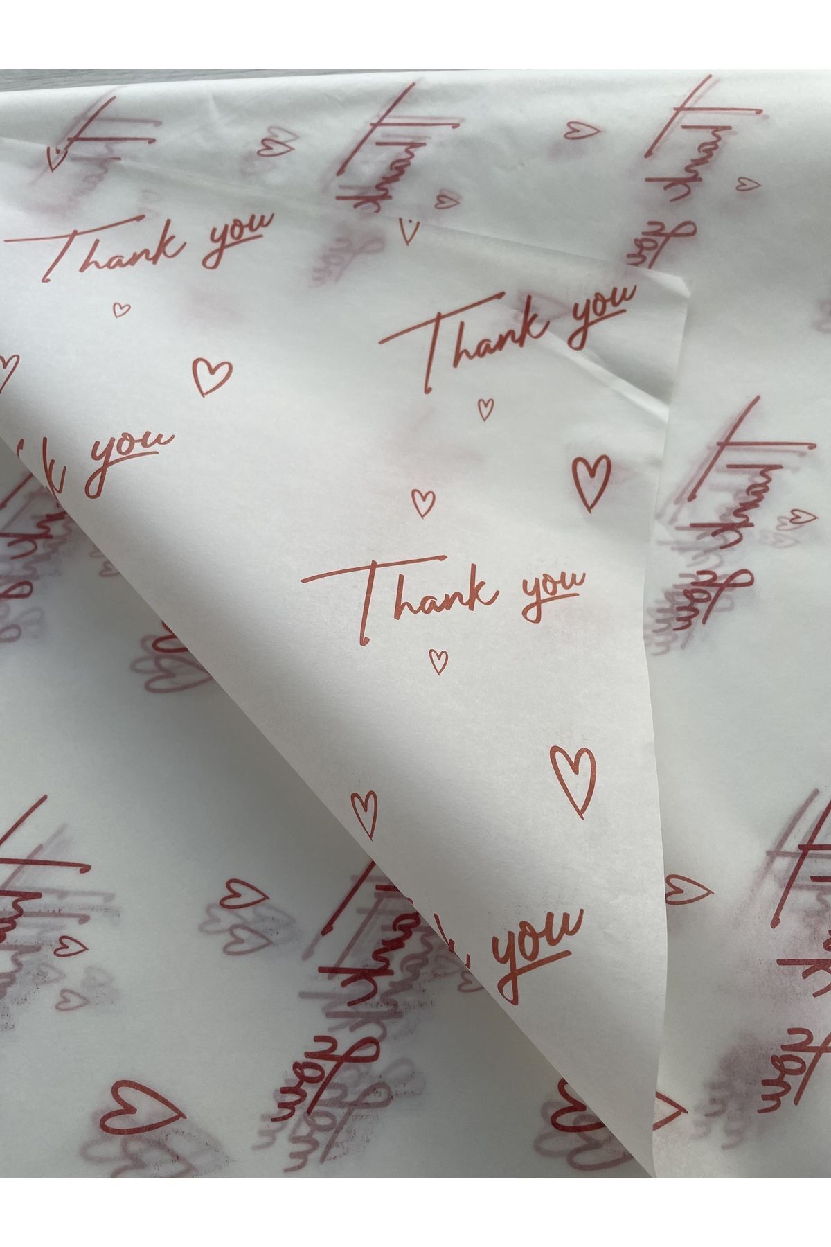 Thank You - Kırmızı Baskılı Pelur Kağıdı / Paketleme Kağıdı - 20 Adet - 50 Adet - 100 Adet - 500 Adet - 1000 Adet