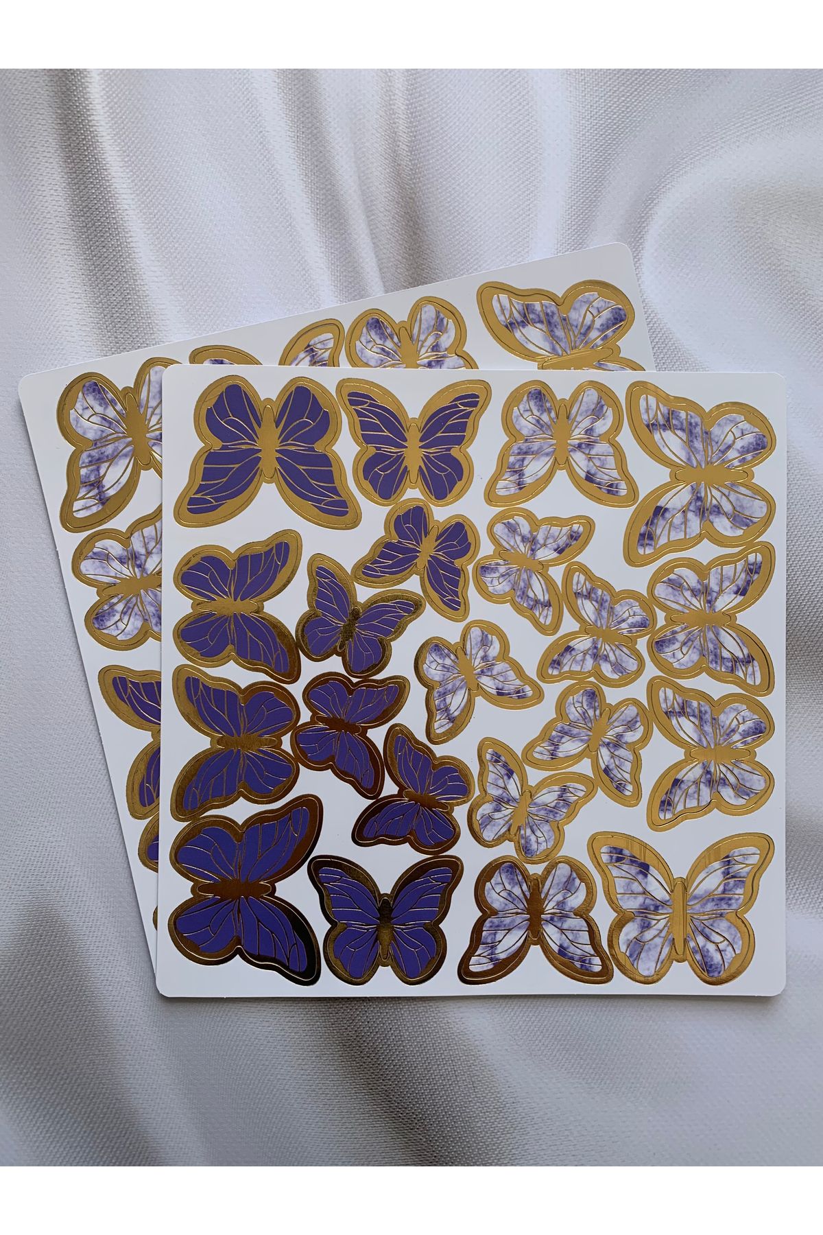Altın Varaklı Kelebek Paketleme / Pasta / Parti Süsü - Lila Renk - 42 Adet