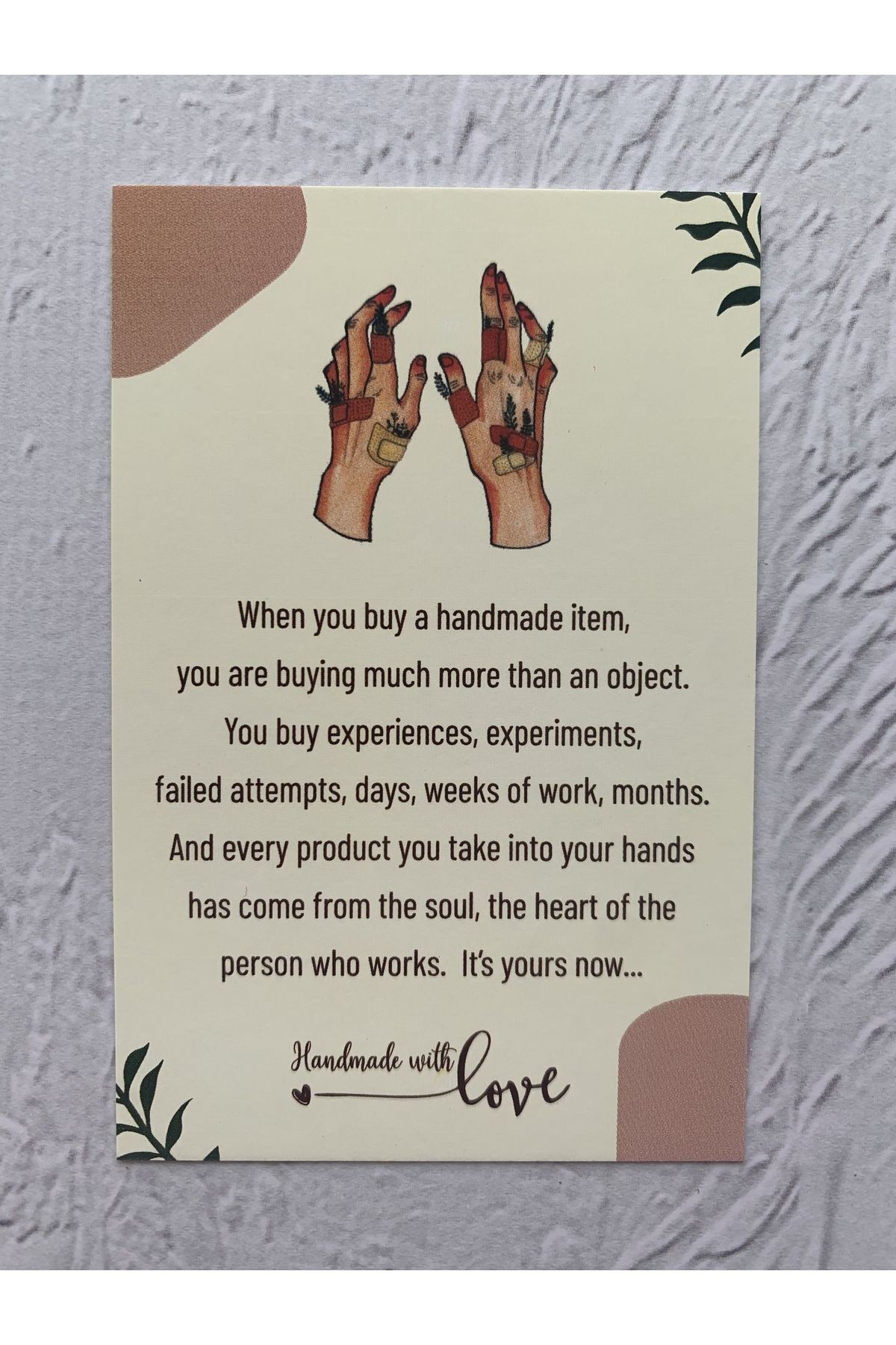 El Yapımı Temalı Ingilizce Teşekkür Kartı - Handmade With Love - El Emeği - Not Kartı - 30 Adet