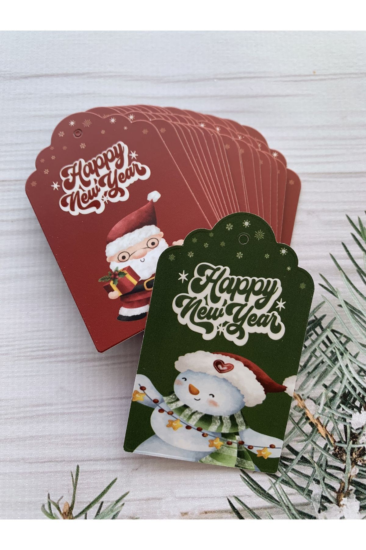 Happy New Year - Yılbaşı Temalı Kalın Kabartmalı Delikli Kart 700 gr. 25 Adet