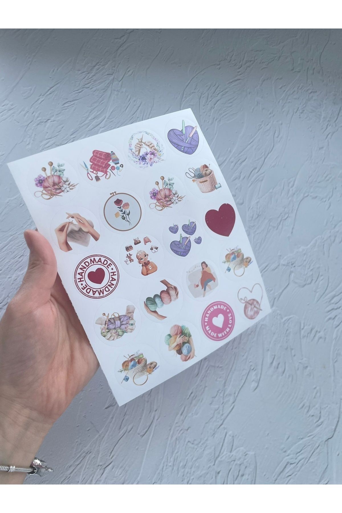 Örgü Temalı Karışık Etiket Set - Opak Sticker - Düz Yuvarlak Kesim 3,5 cm. - (2 Set / 40 Adet)