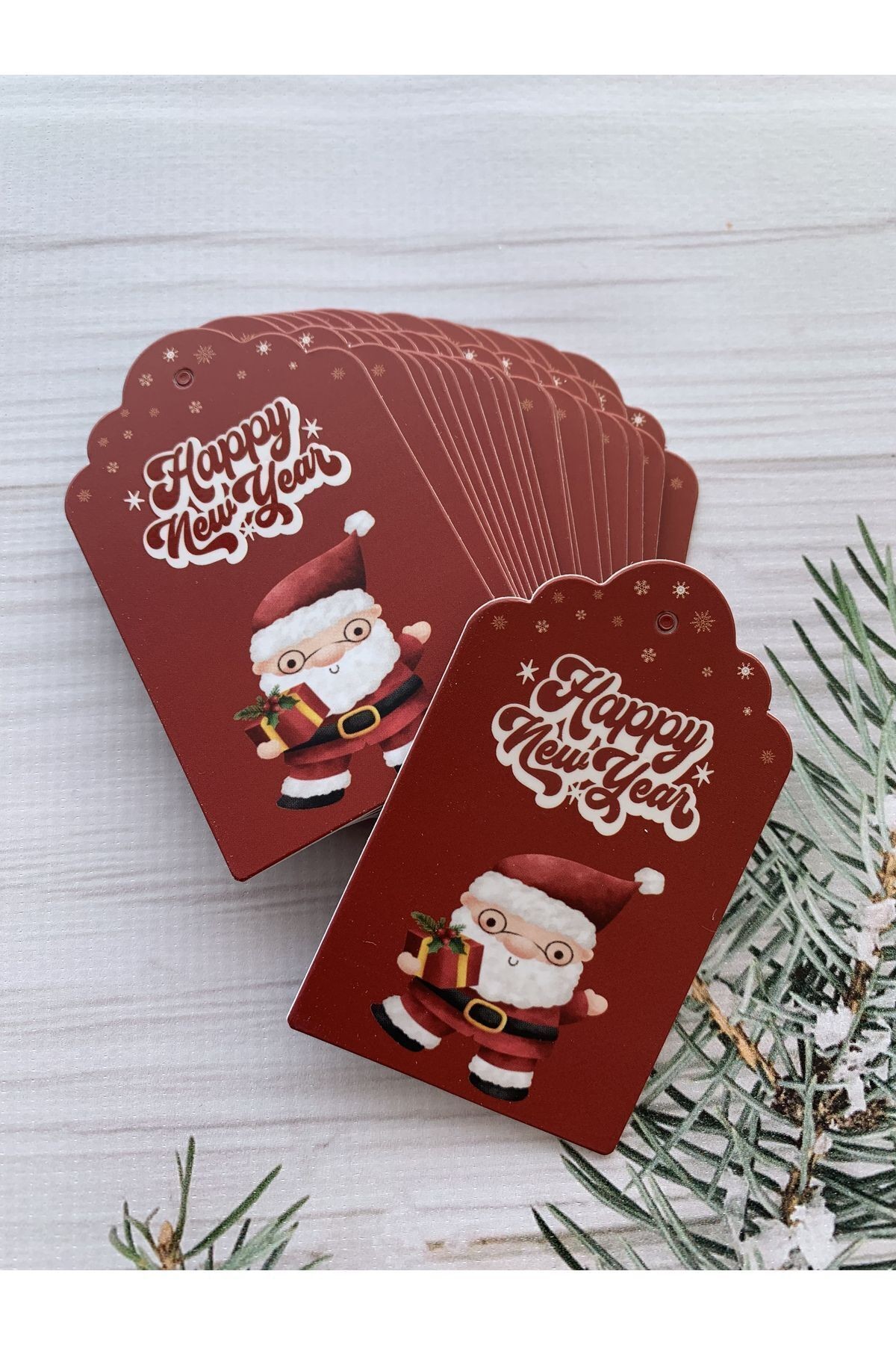 Happy New Year - Yılbaşı Temalı Kalın Kabartmalı Delikli Kart 700 gr. 25 Adet