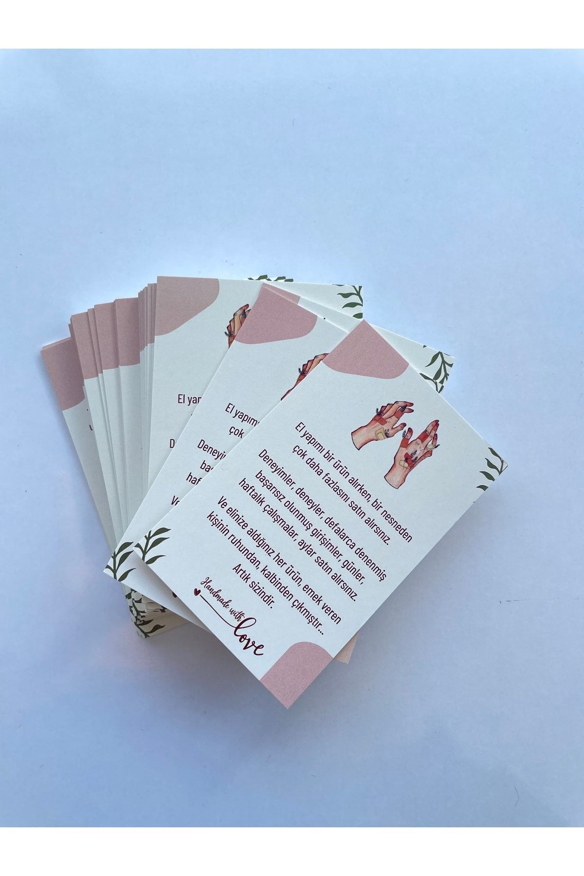 El Yapımı Temalı Teşekkür Kartı - Handmade With Love - El Emeği - Not Kartı - 30 Adet