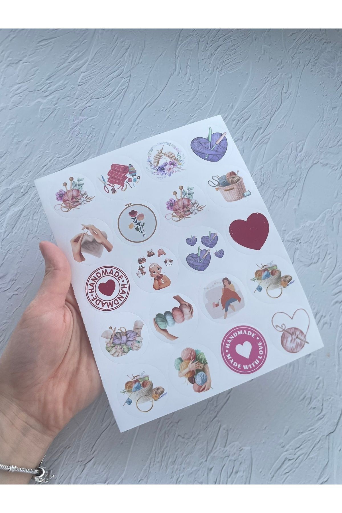 Örgü Temalı Karışık Etiket Set - Opak Sticker - Düz Yuvarlak Kesim 3,5 cm. - (2 Set / 40 Adet)