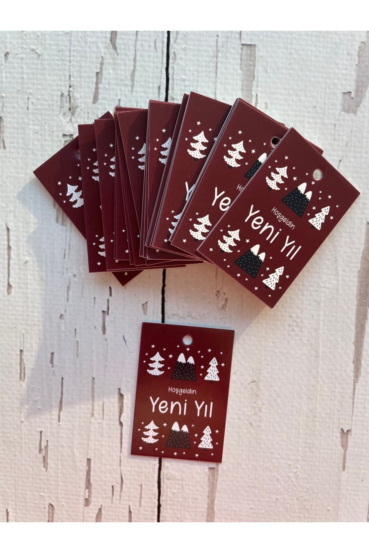 Yılbaşı Kartı 6-4 Cm. Hoşgeldin Yeni Yıl (DELİKLİ) - 50 Adet