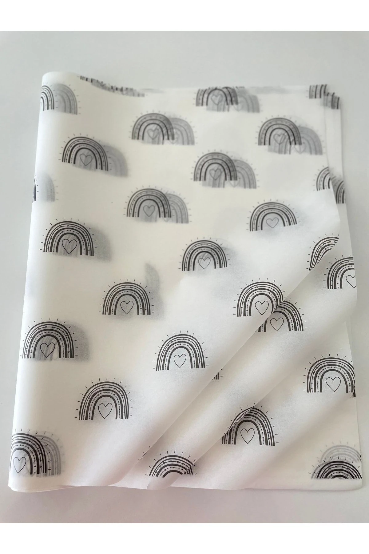 Siyah Gökkuşağı Desenli Beyaz Pelur Kağıdı / Paketleme Kağıdı - 20 Adet -50 Adet - 100 Adet - 500 Adet - 1000 Adet  / 50x70 cm.