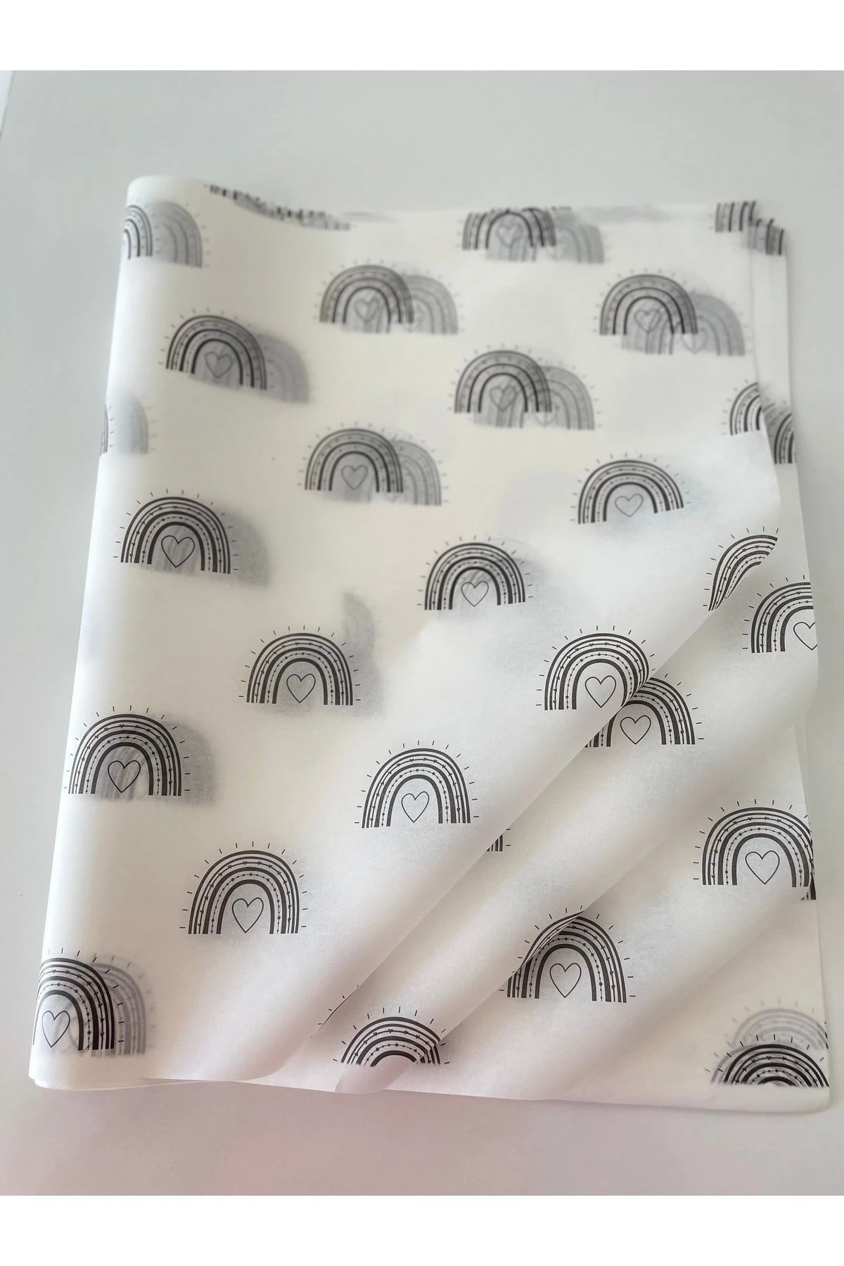 Siyah Gökkuşağı Desenli Beyaz Pelur Kağıdı / Paketleme Kağıdı - 20 Adet -50 Adet - 100 Adet - 500 Adet - 1000 Adet  / 50x70 cm.