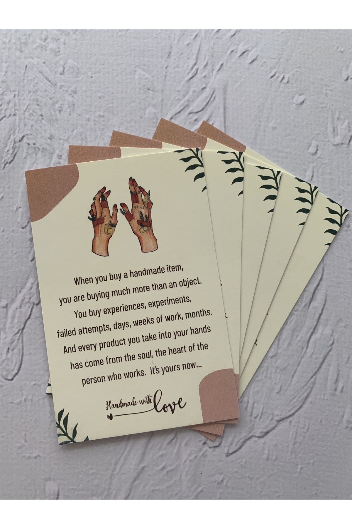 El Yapımı Temalı Ingilizce Teşekkür Kartı - Handmade With Love - El Emeği - Not Kartı - 30 Adet