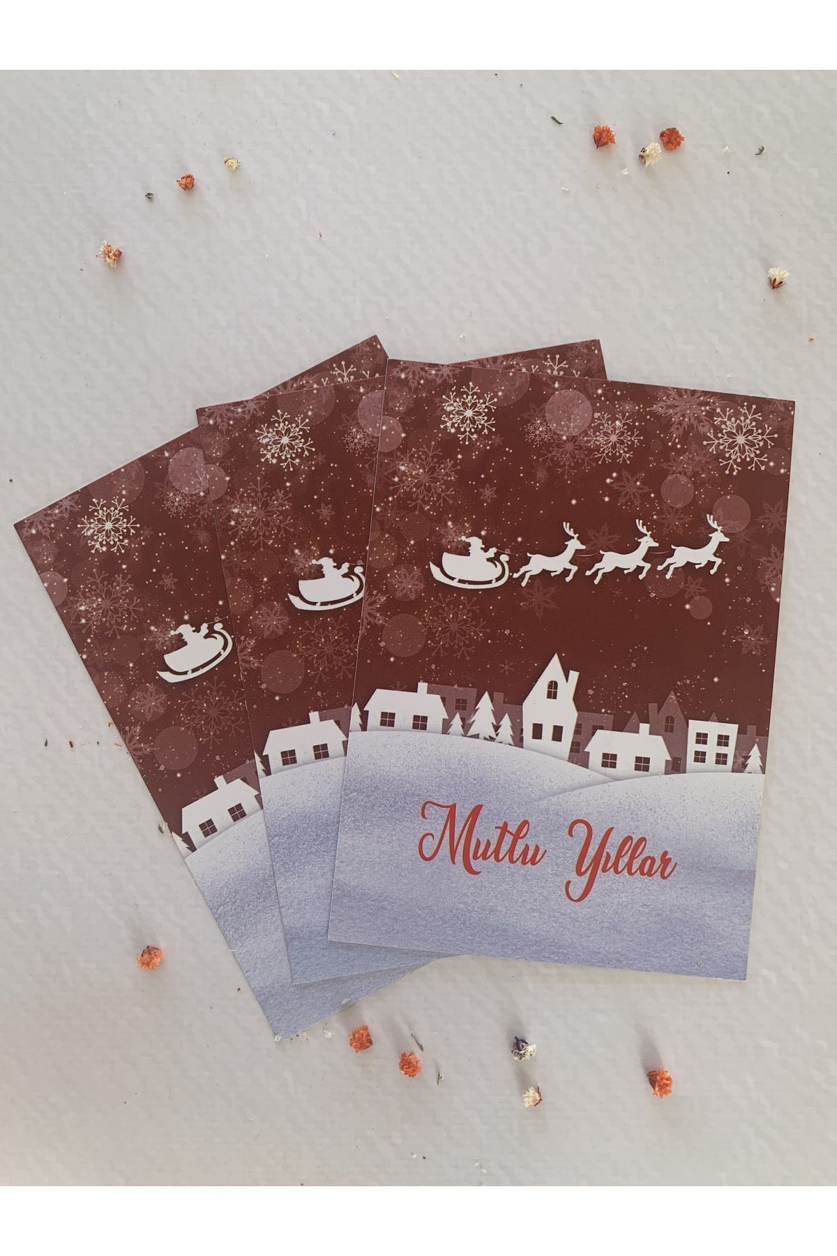 Yılbaşı-Yeni Yıl Temalı Mutlu Yıllar Teşekkür/Not Kartı - Kartpostal 30 Adet/9,5-13 cm