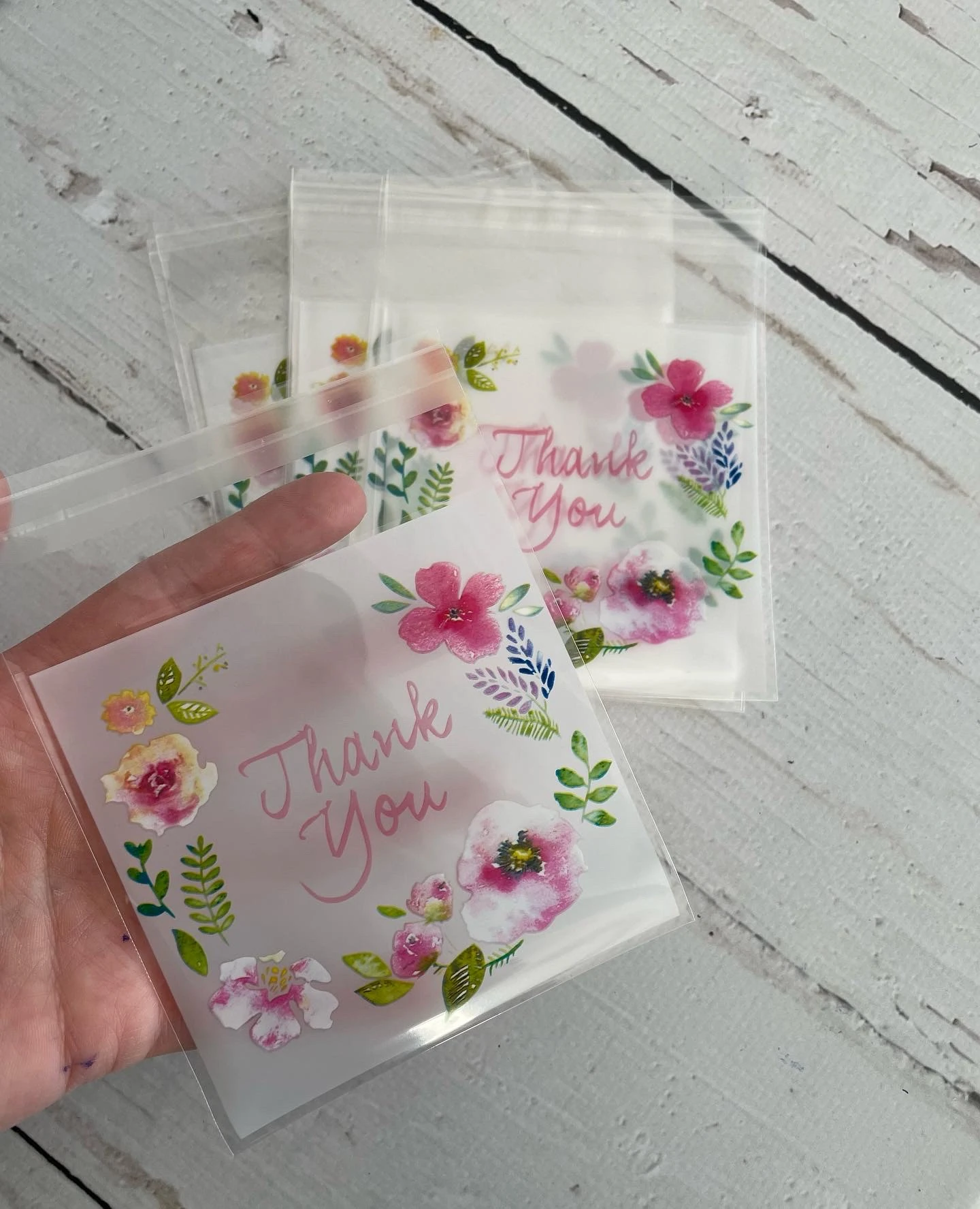 Çiçekli Thank You Şeffaf Poşet