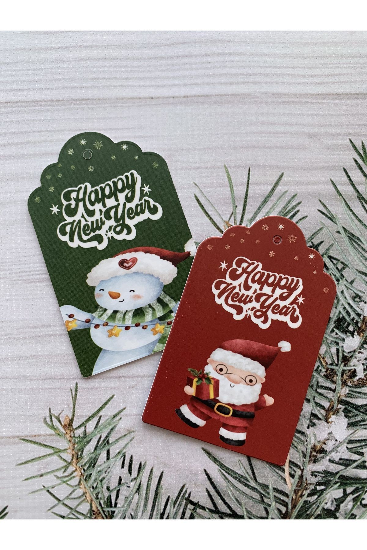 Happy New Year - Yılbaşı Temalı Kalın Kabartmalı Delikli Kart 700 gr. 25 Adet