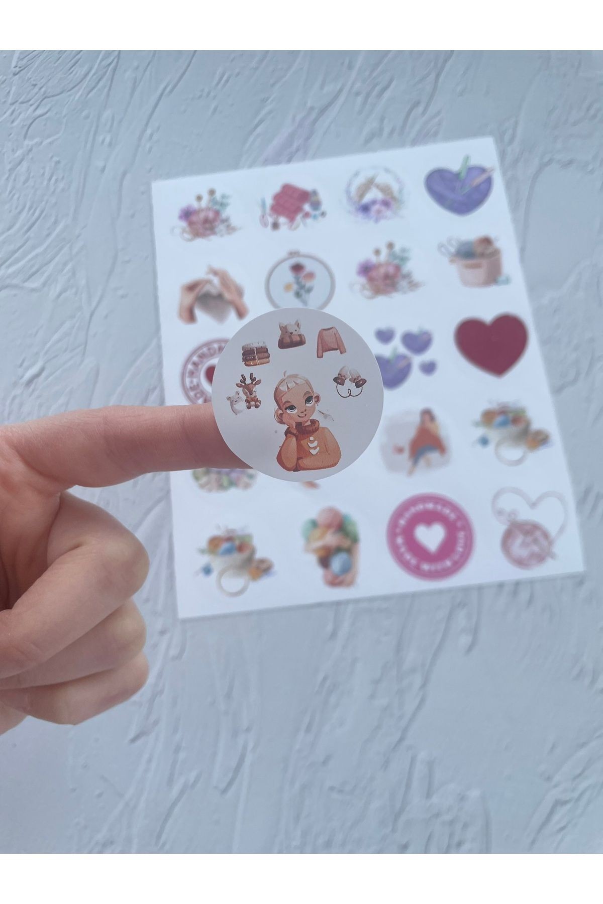 Örgü Temalı Karışık Etiket Set - Opak Sticker - Düz Yuvarlak Kesim 3,5 cm. - (2 Set / 40 Adet)