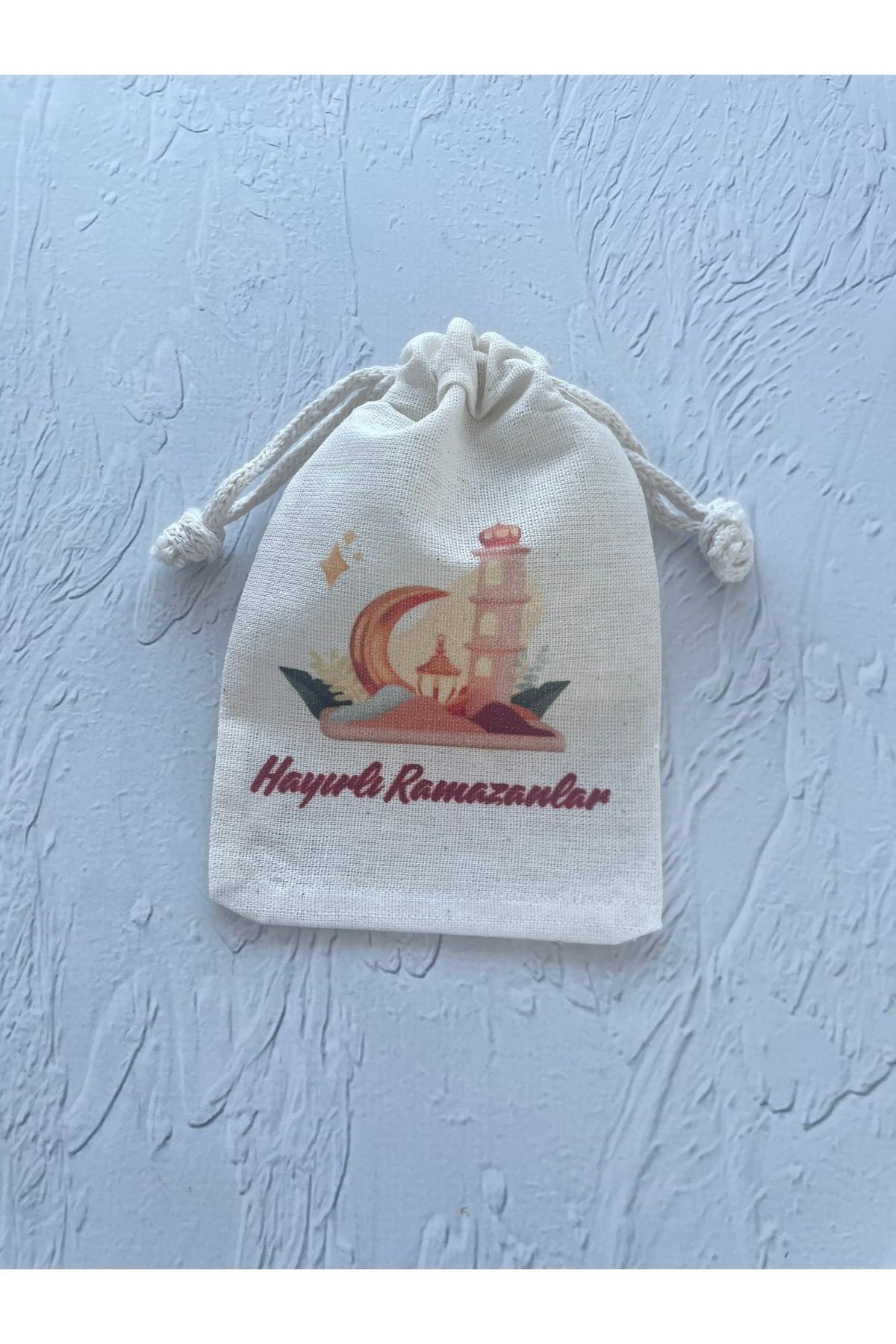 Hayırlı Ramazanlar - Şeker - Ramazan Bayramı Temalı Bez Kese -Organik Hediyelik Kese 10-15 Cm/5 Adet