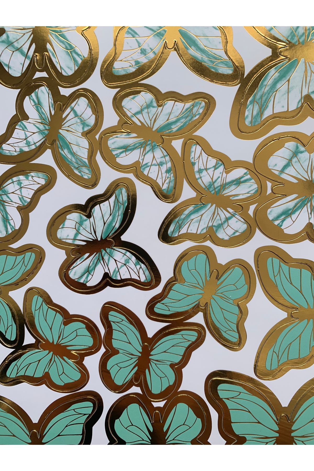 Altın Varaklı Kelebek Paketleme / Pasta / Parti Süsü - Mint Yeşili Renk - 42 Adet