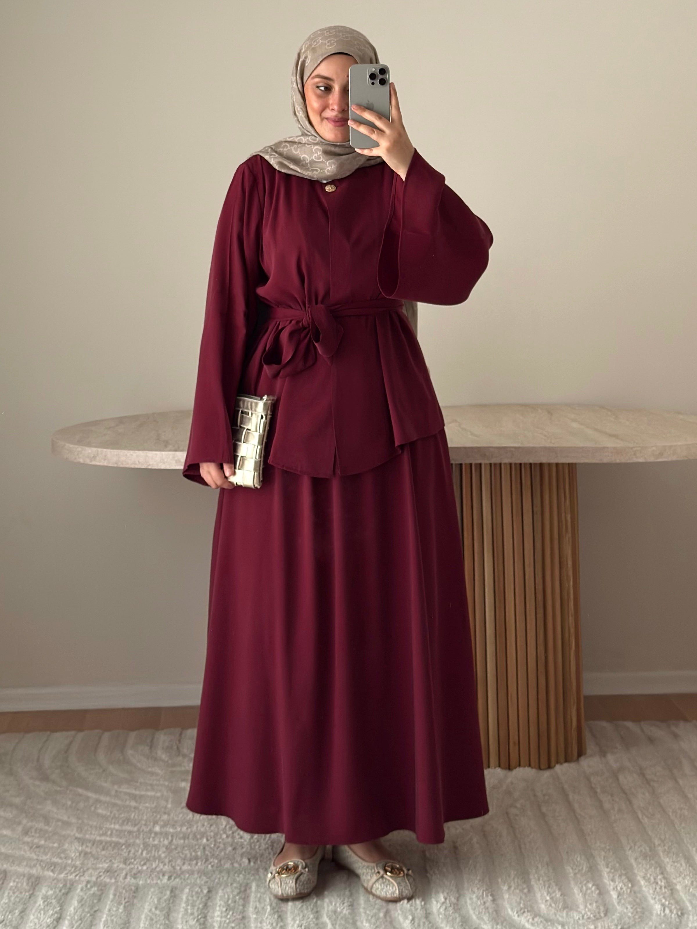Mira Premium Tensel İkili Takım - Bordo