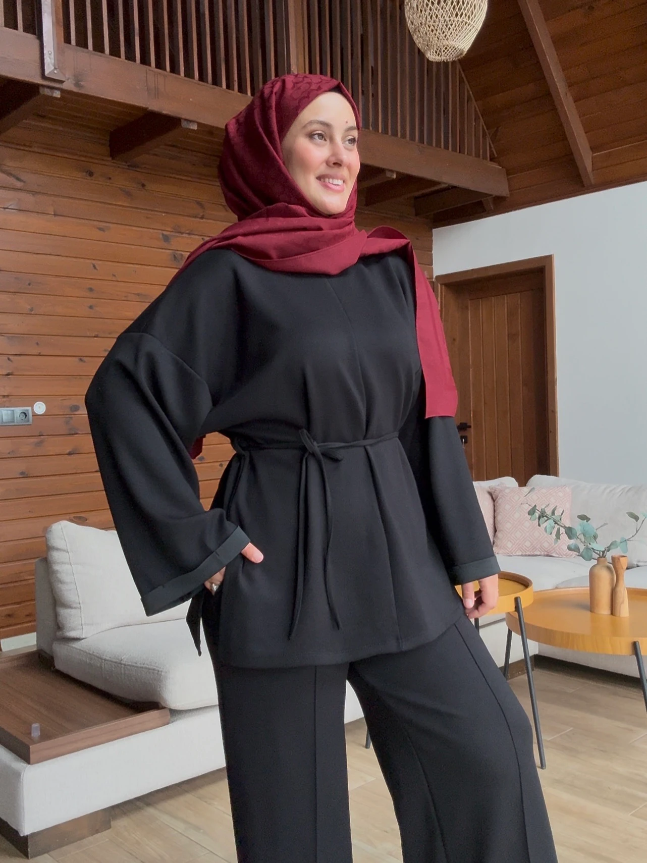 Bel Bağcıklı Oysho Kumaş Takım- Siyah