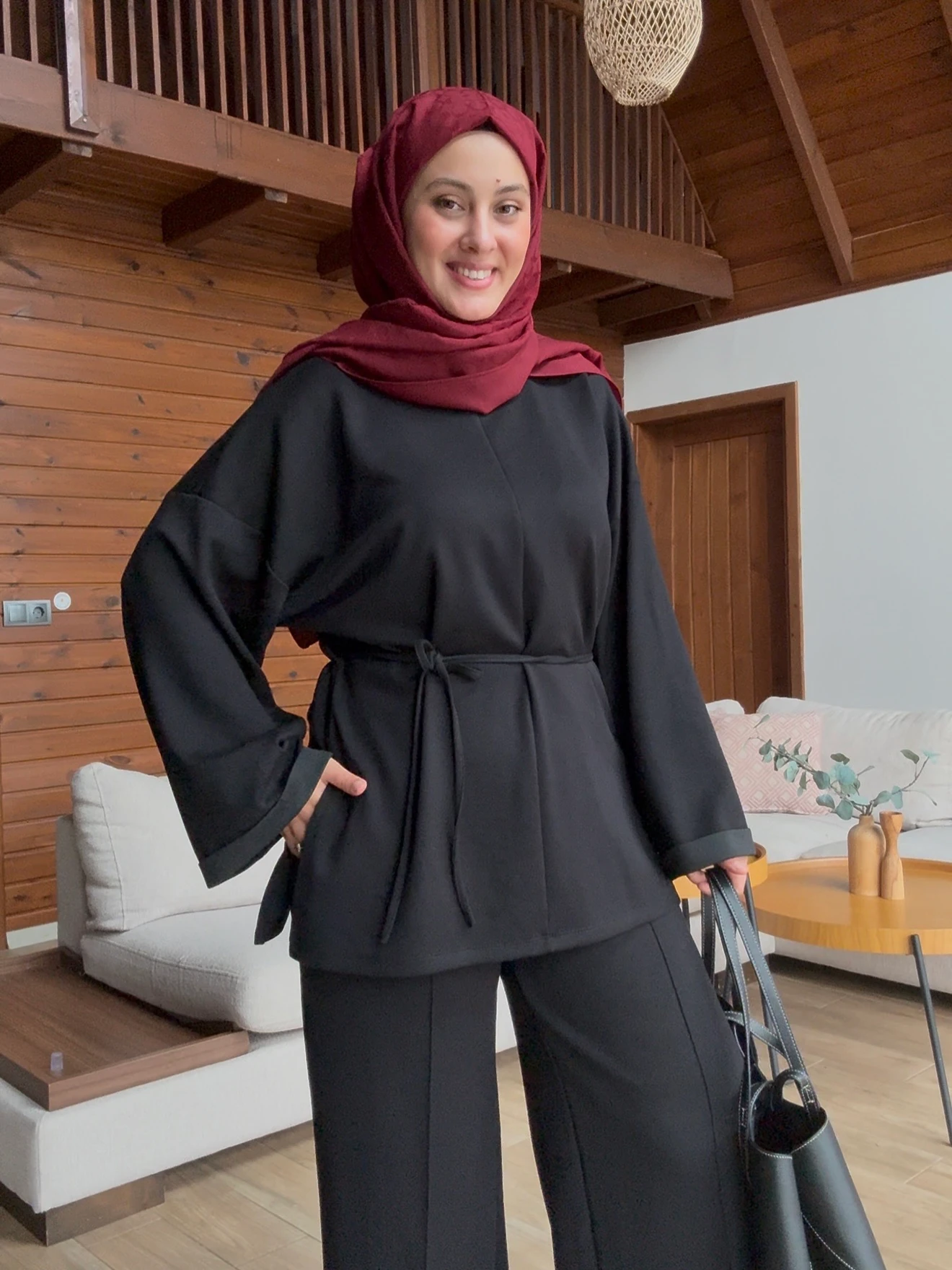 Bel Bağcıklı Oysho Kumaş Takım- Siyah