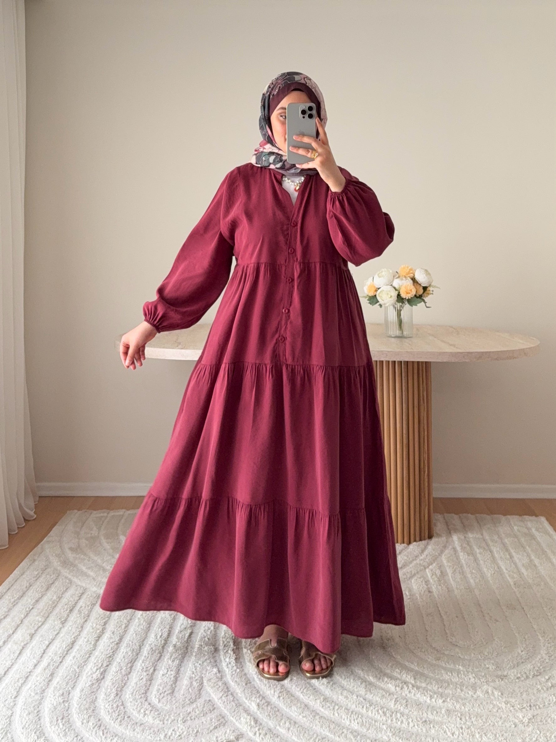 Modal Elbise - Bordo