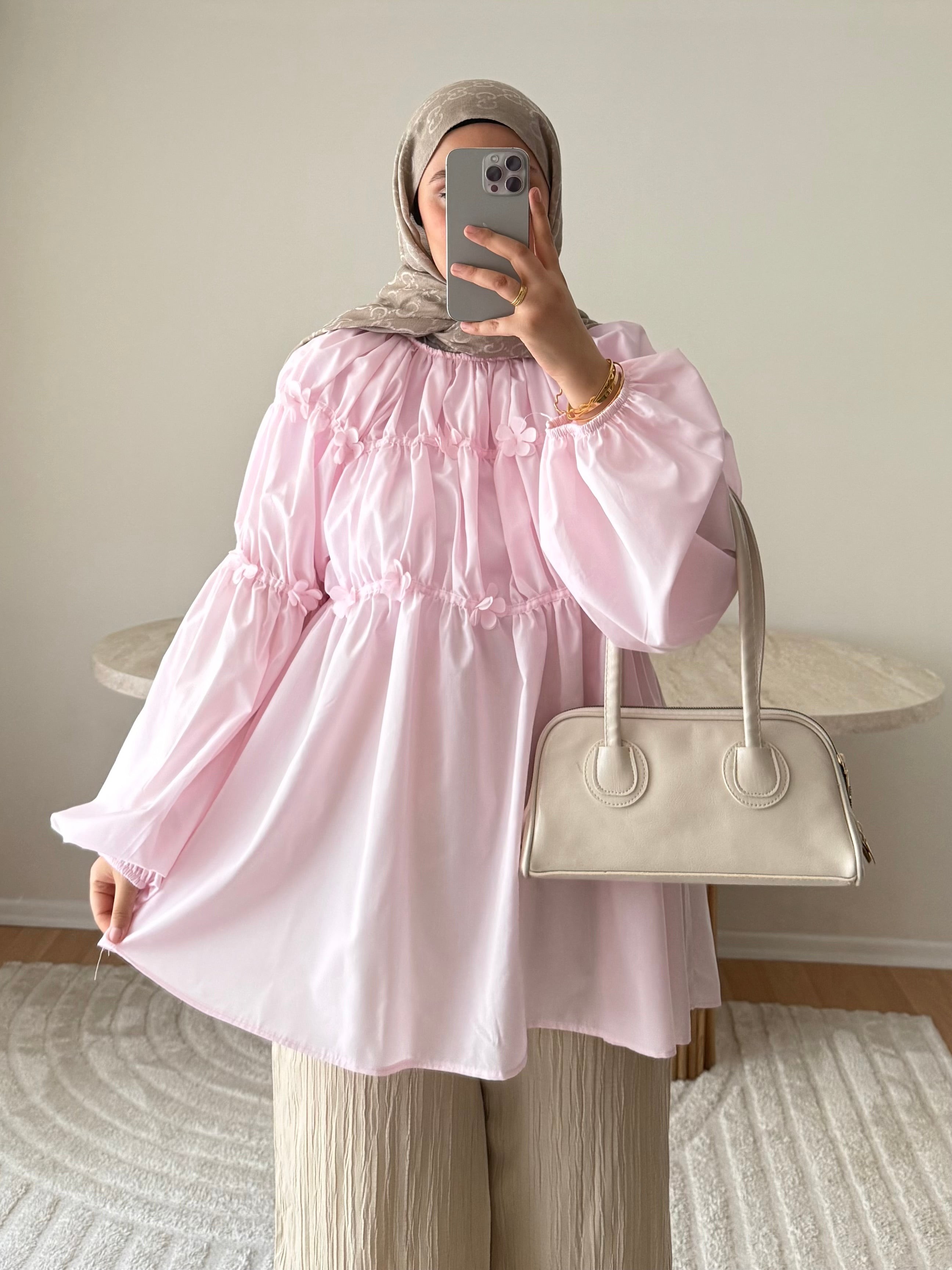 Flora Gömlek - Toz Pembe