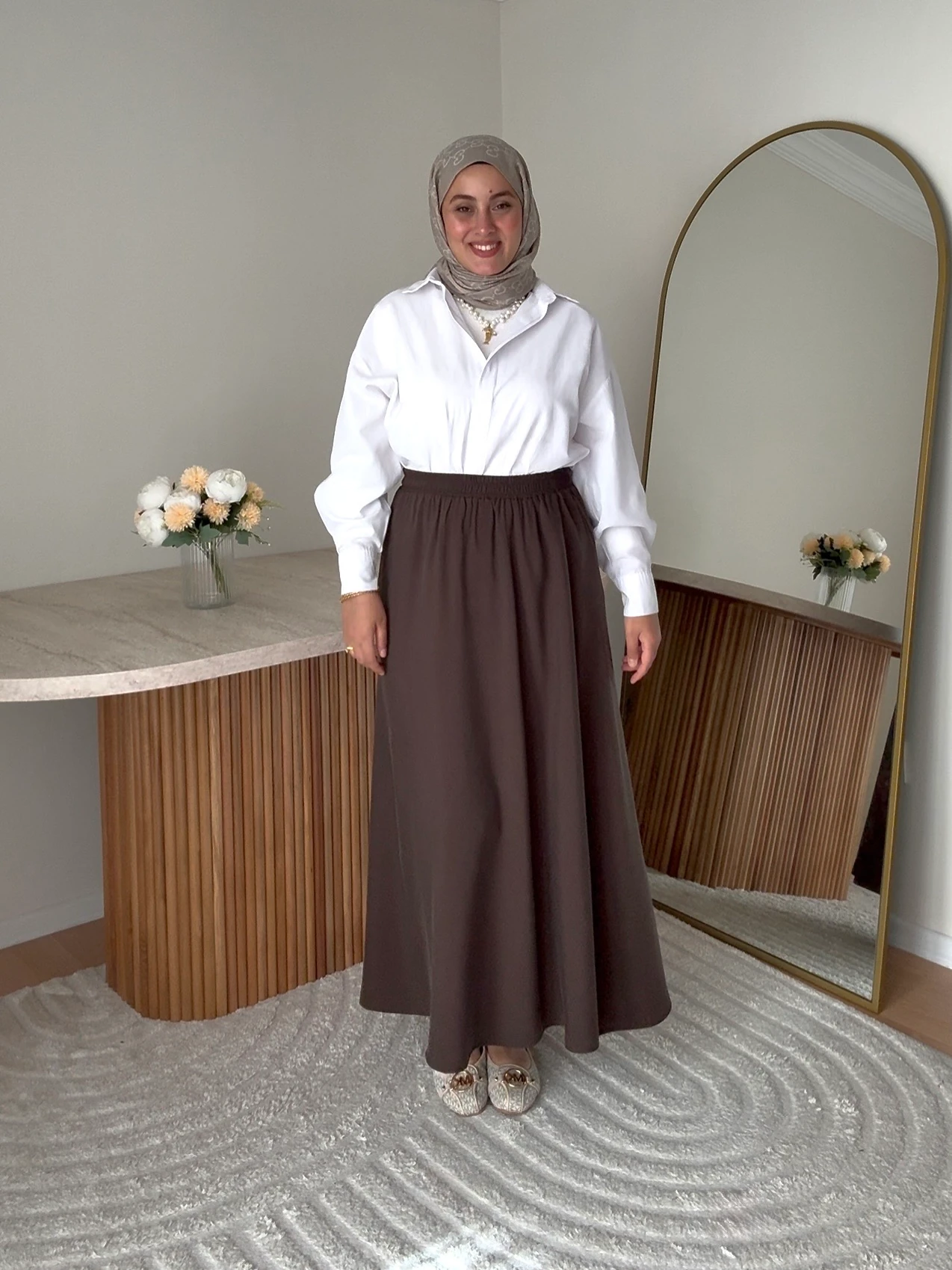 Tensel Kumaş Kloş Etek- Acı Kahve