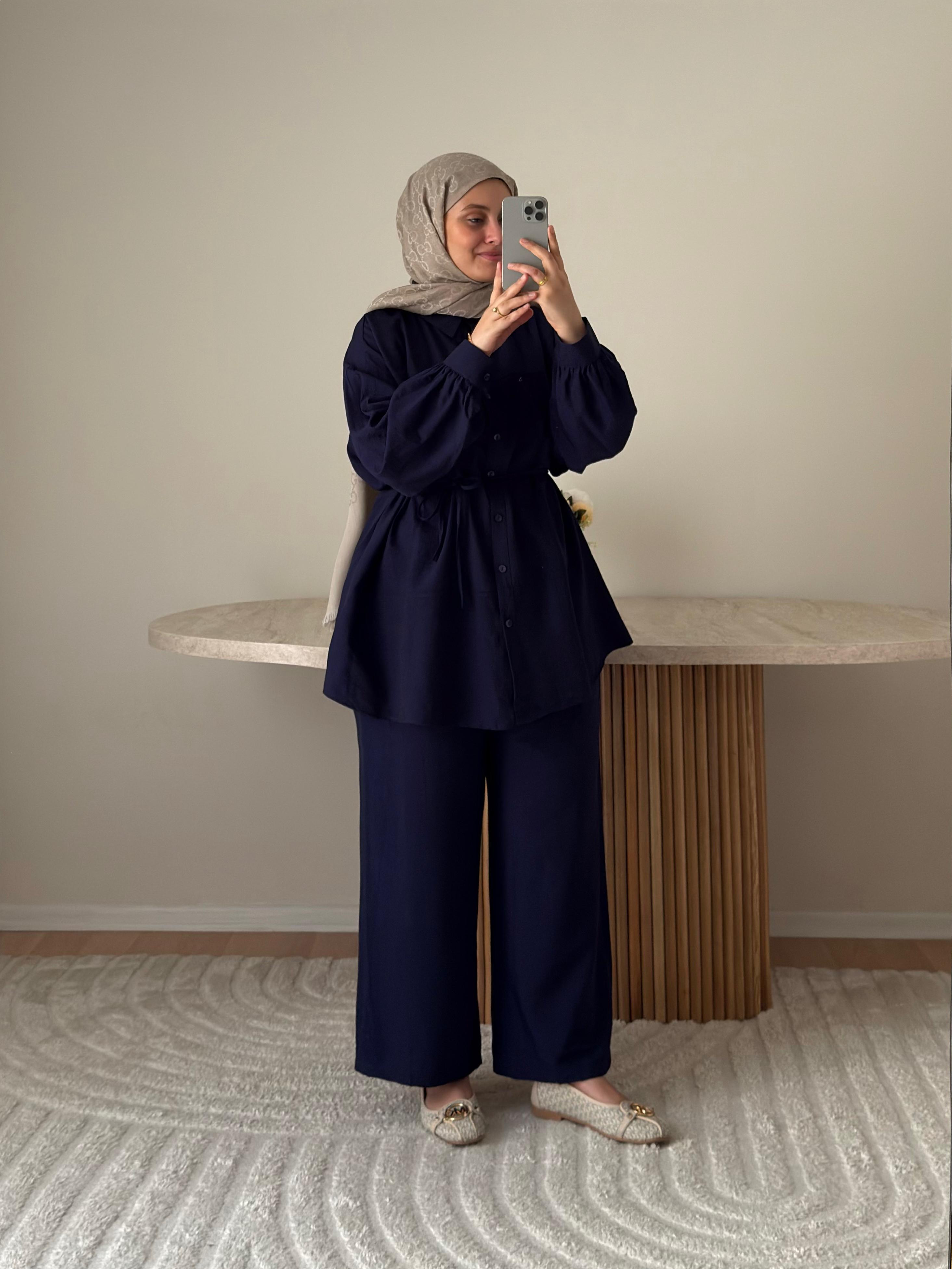 SARA ÇİLEK KUMAŞ İKİLİ TAKIM LACİVERT