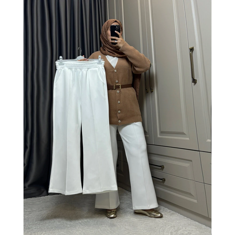 Scuba Kumaş Pantolon  - Beyaz