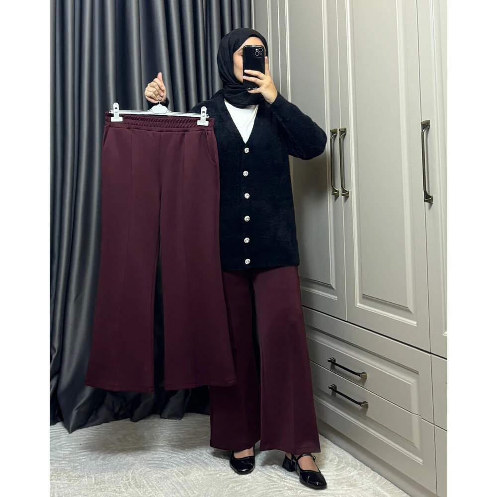 Scuba Kumaş Pantolon  - Bordo