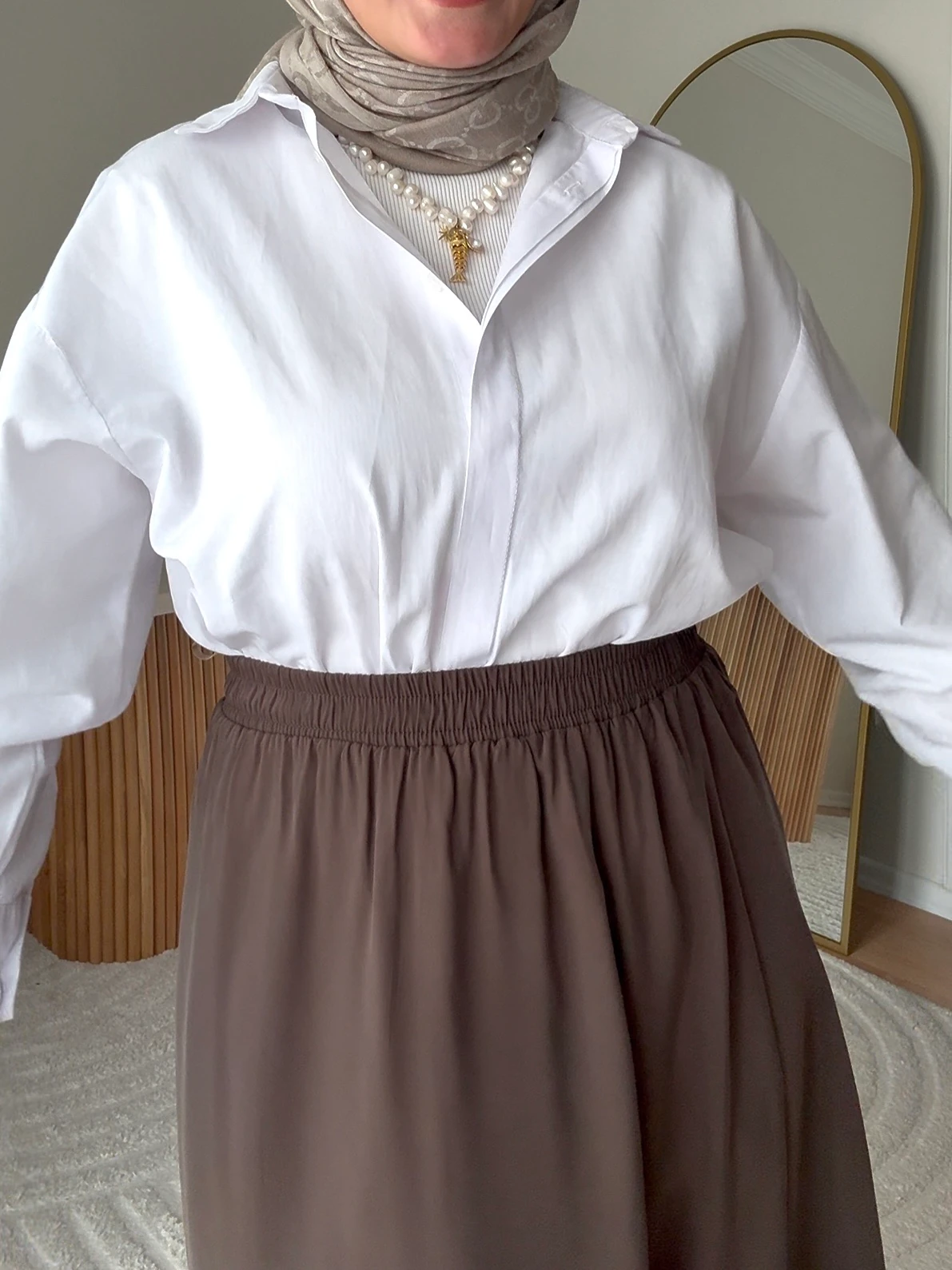 Tensel Kumaş Kloş Etek- Acı Kahve