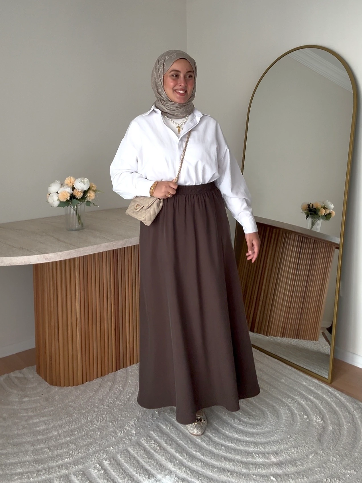 Tensel Kumaş Kloş Etek- Acı Kahve