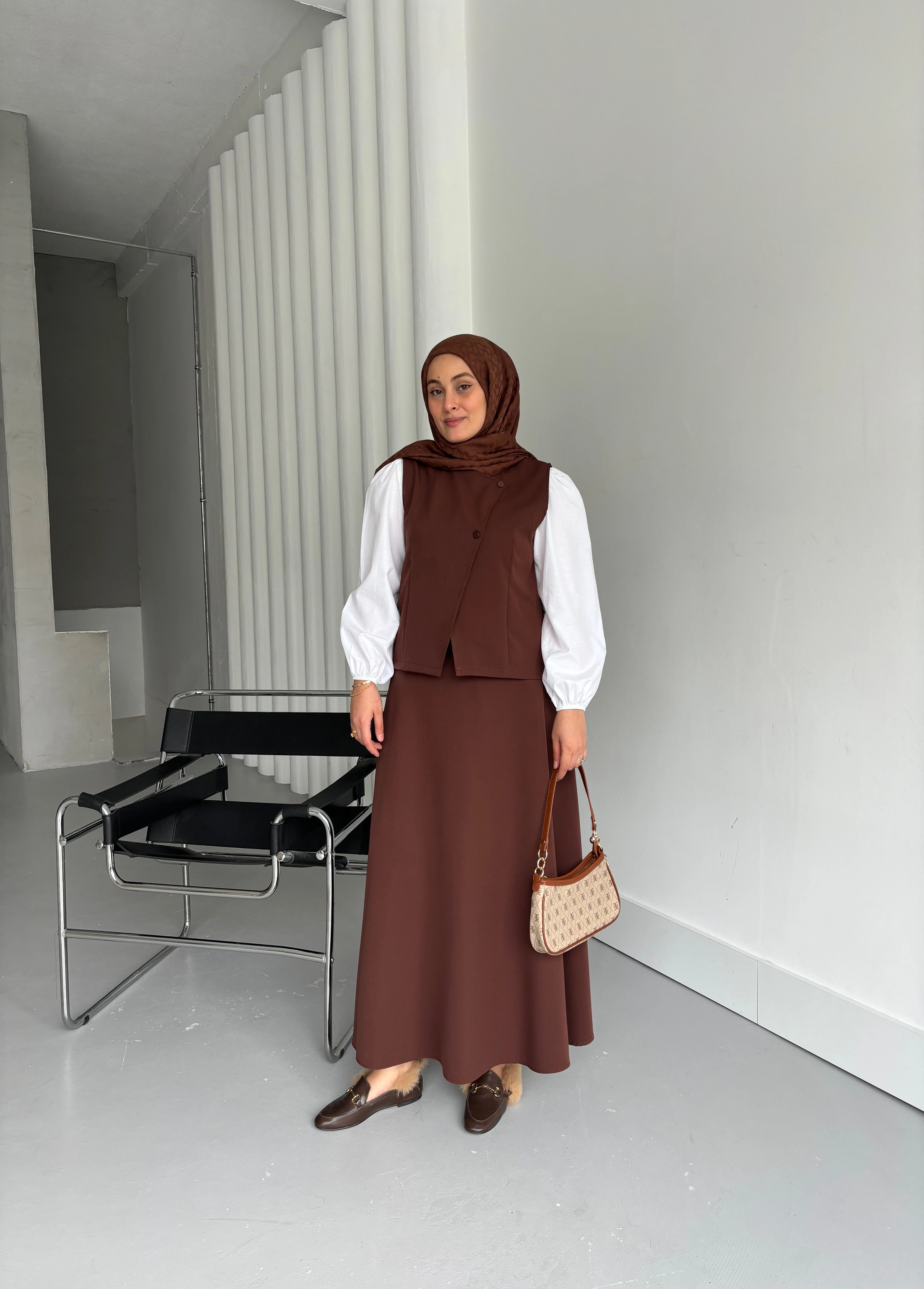 Kahverengi Yelek Etek Takımı