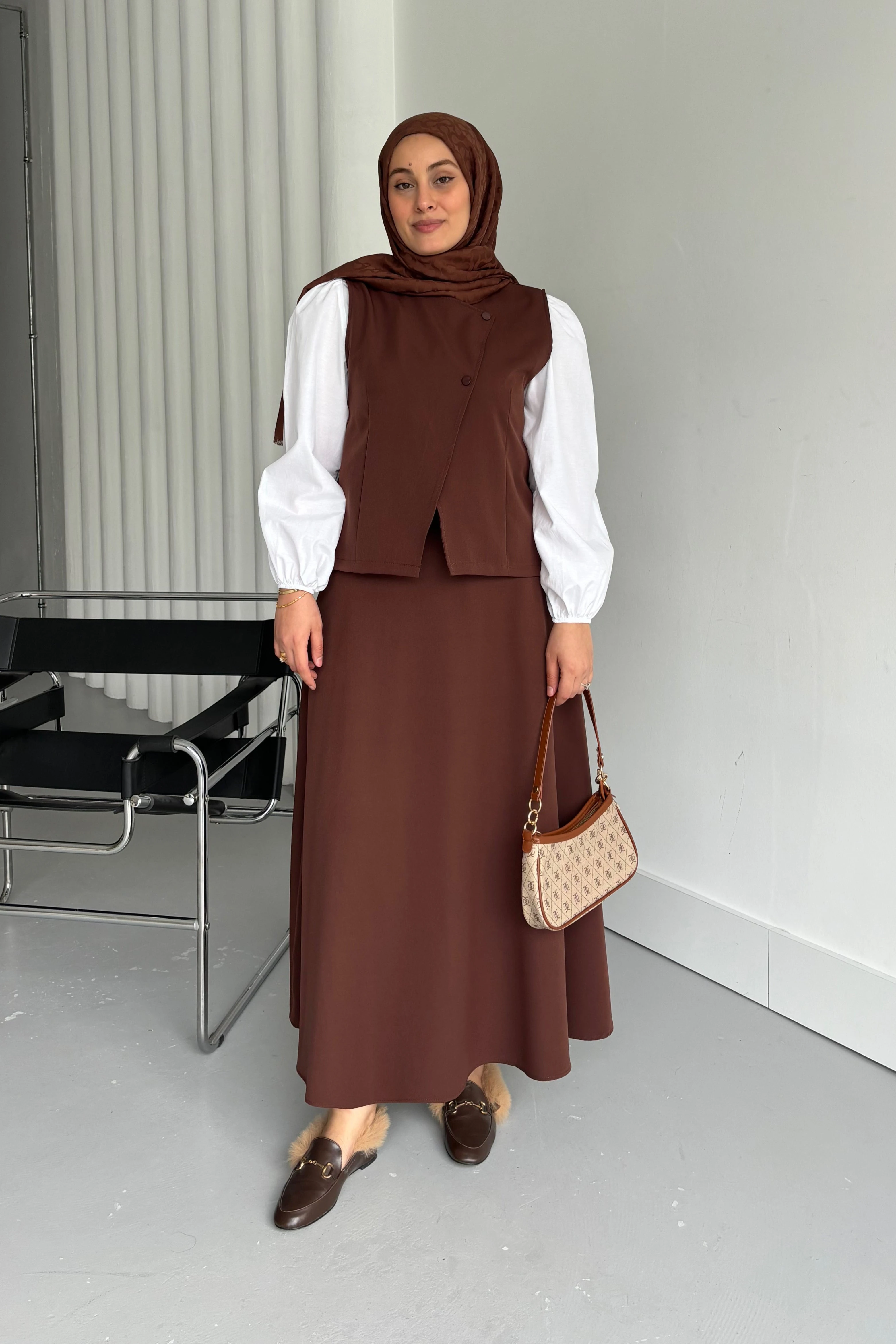 Kahverengi Yelek Etek Takımı