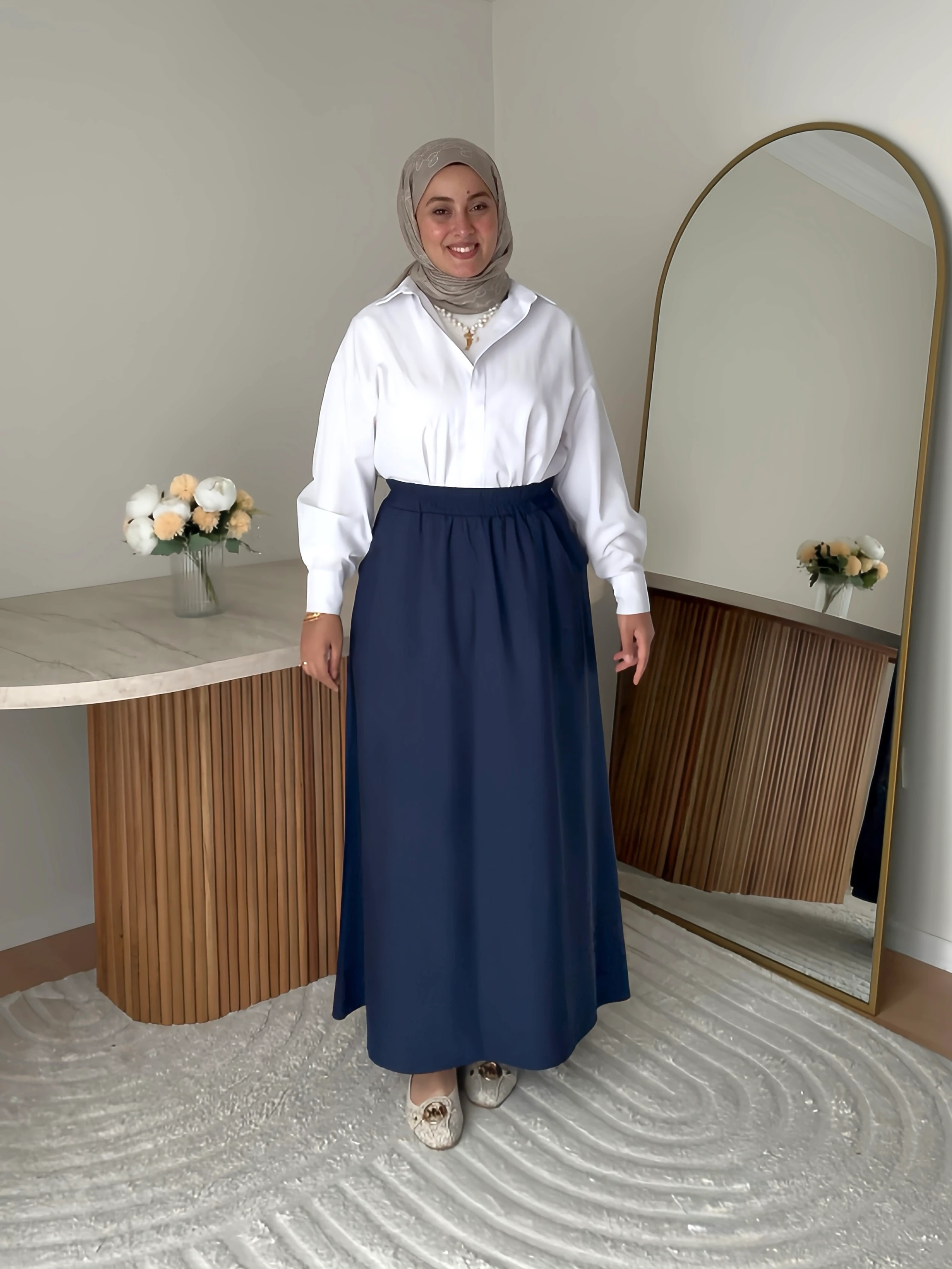 Tensel Kumaş Kloş Etek- Lacivert