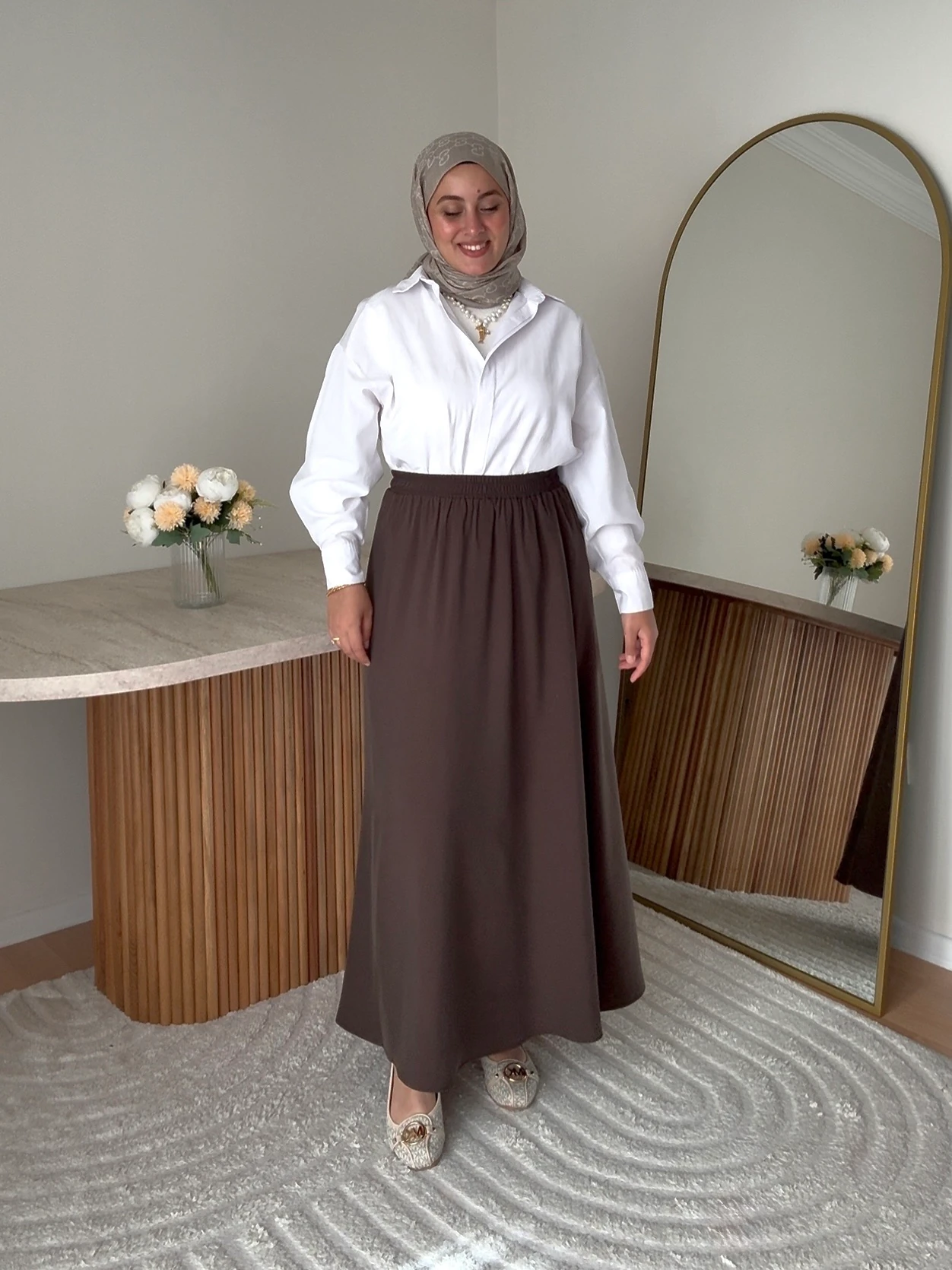 Tensel Kumaş Kloş Etek- Acı Kahve