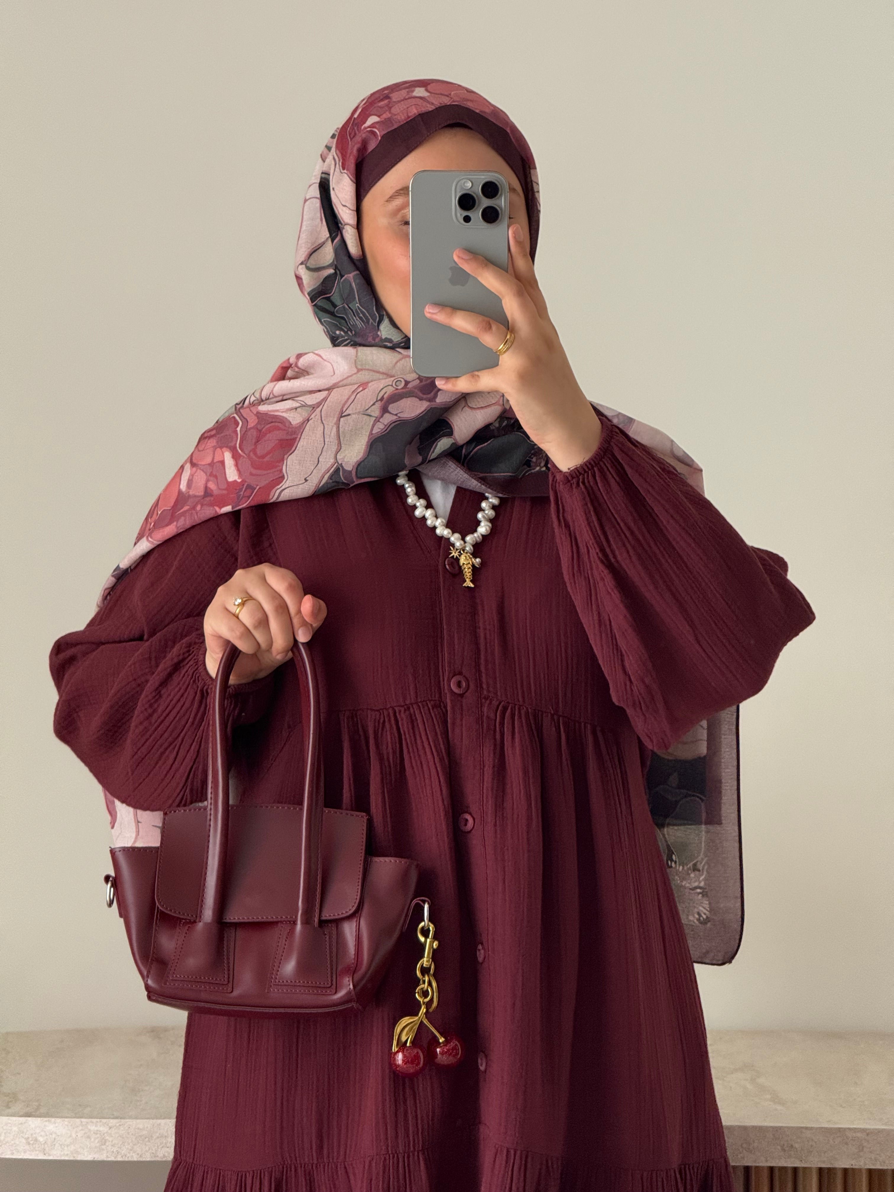 Müslin Elbise - Bordo
